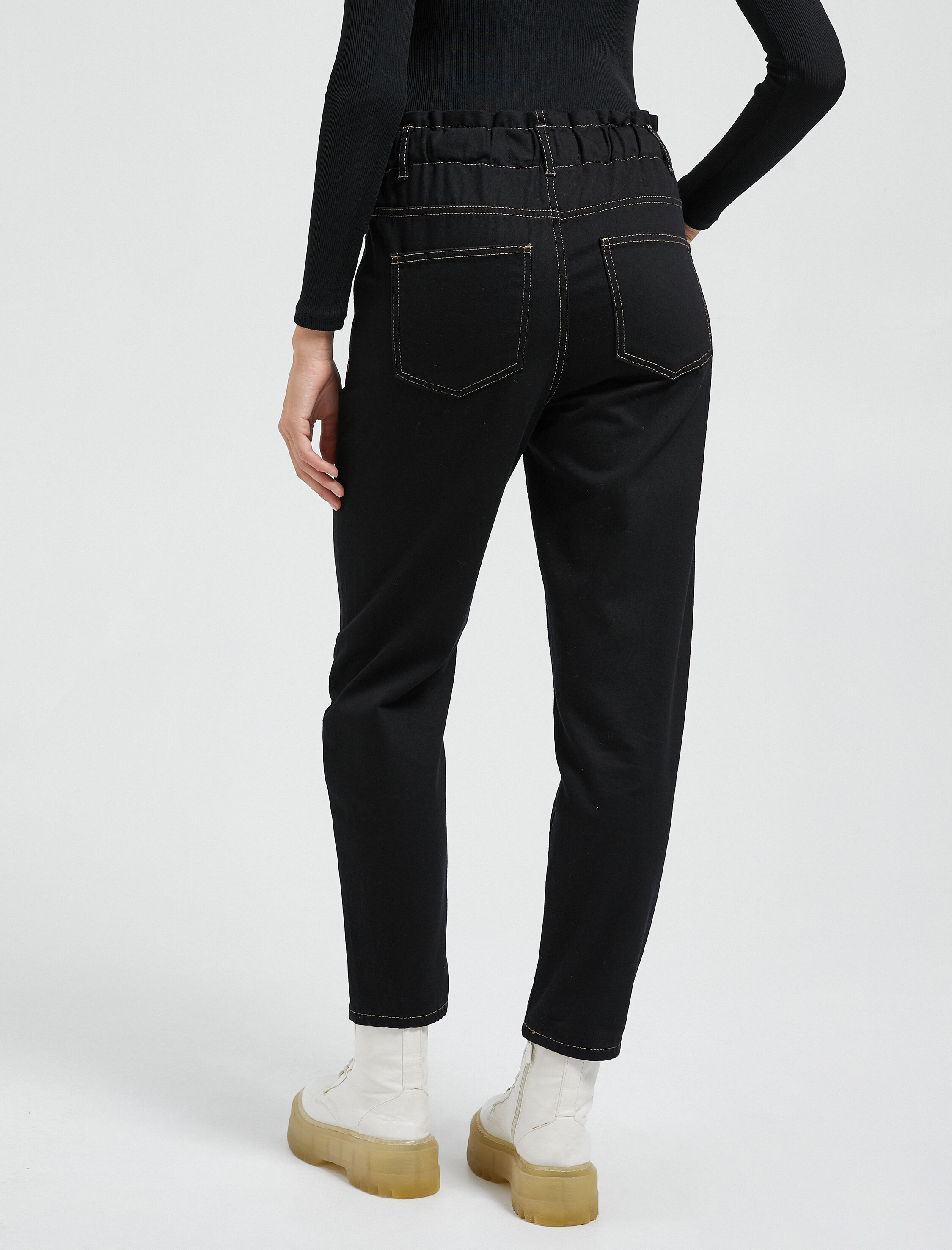   Gabardin Pantolon Lastikli Yüksek Bel Cep Detaylı Daralan Paça