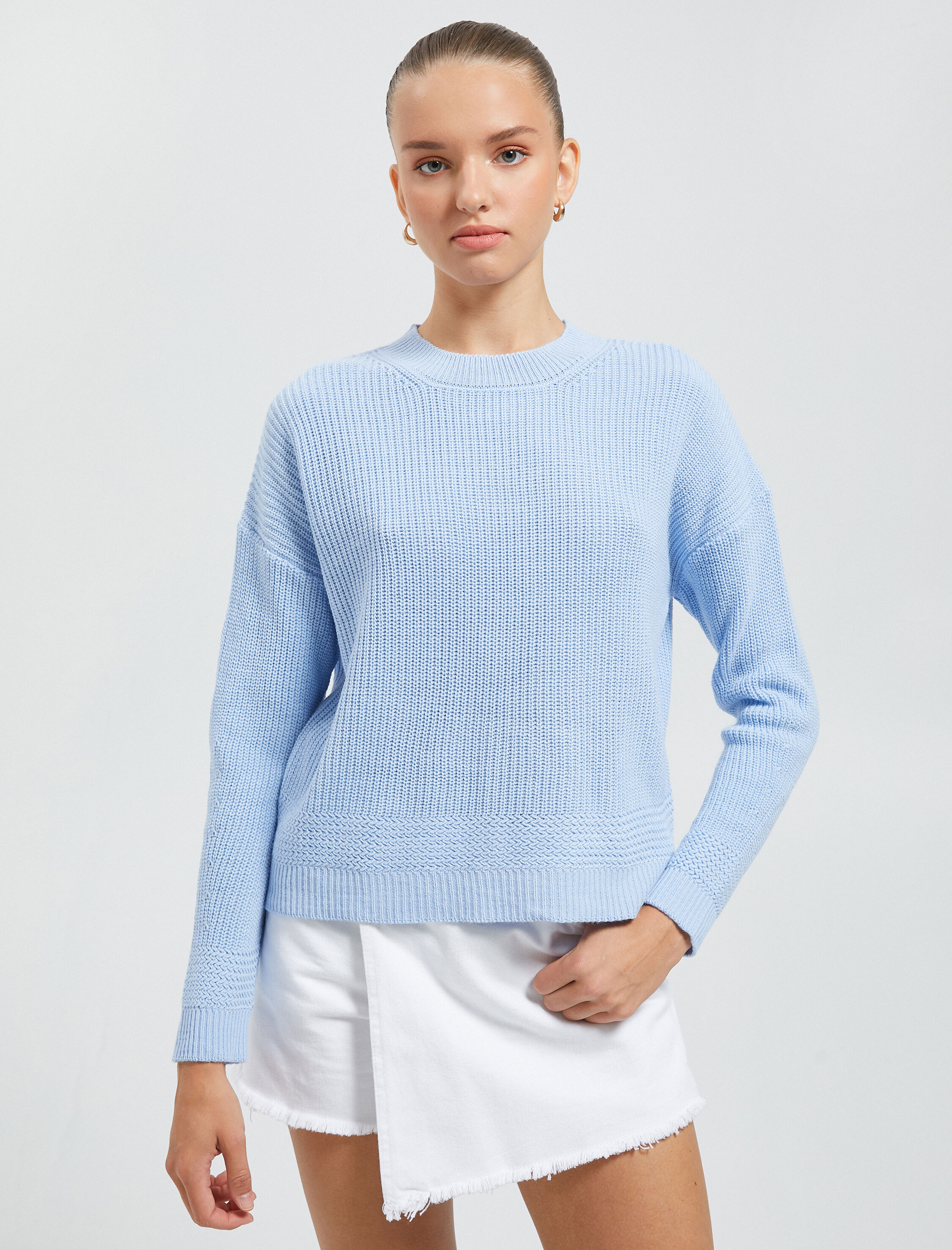 Basic Triko Kazak Yuvarlak Yaka Uzun Kollu