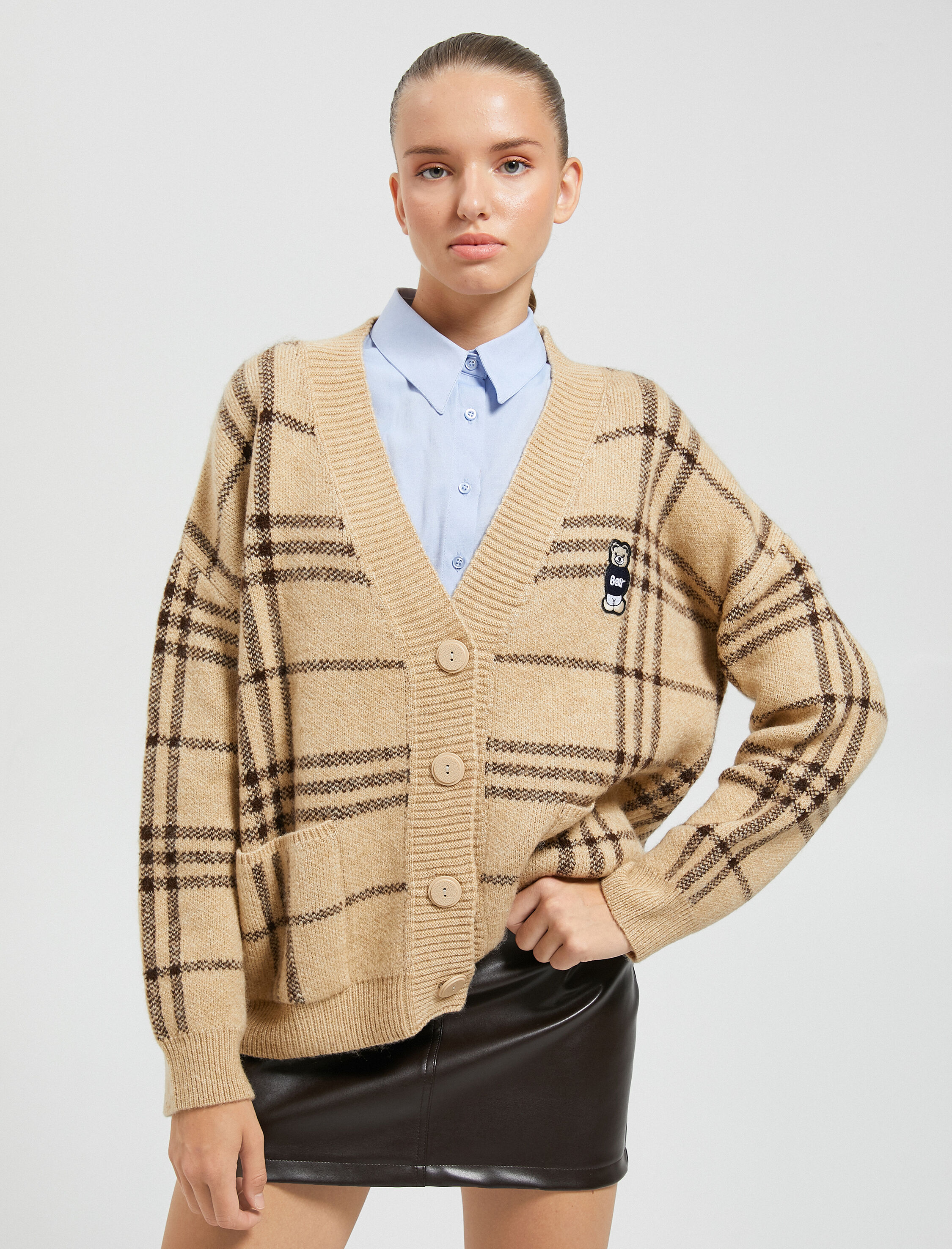   Oversize Kolej Hırka V Yaka Düğmeli Cepli Uzun Kollu