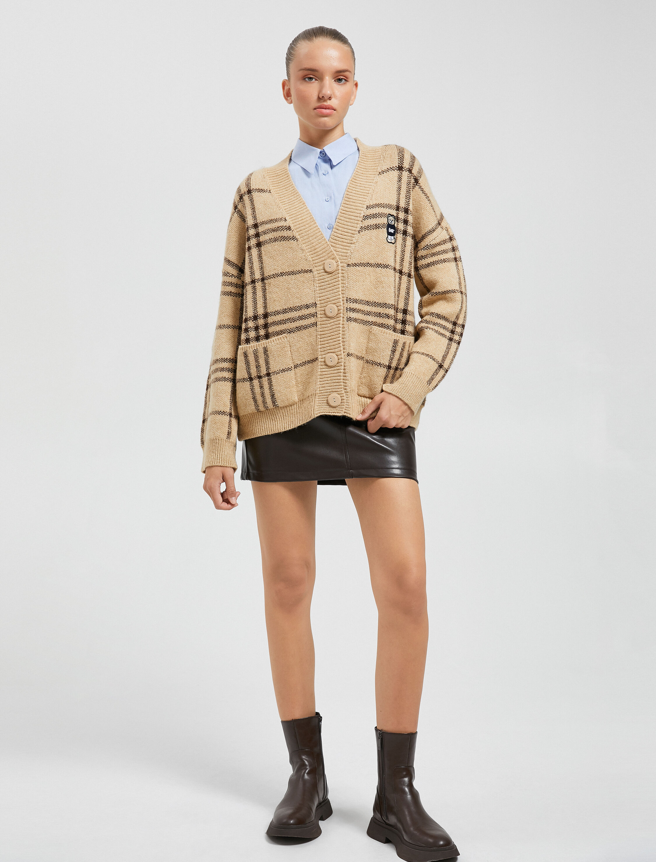   Oversize Kolej Hırka V Yaka Düğmeli Cepli Uzun Kollu