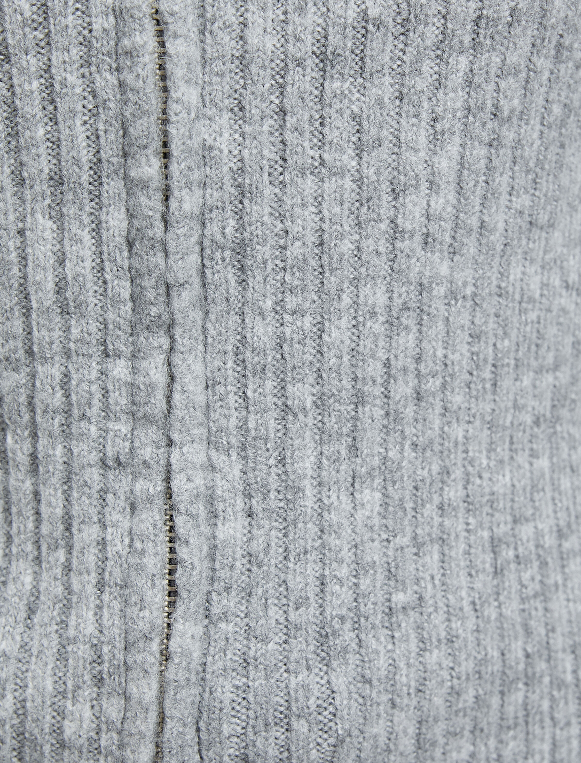   Fermuarlı Triko Hırka Fitilli Gömlek Yaka Uzun Kollu