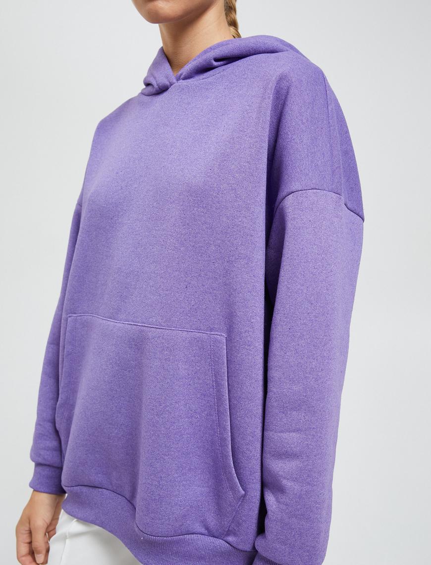   Oversize Sweatshirt Kapüşonlu Şardonlu Kanguru Cepli Ribanalı