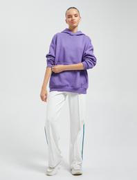 Oversize Sweatshirt Kapüşonlu Şardonlu Kanguru Cepli Ribanalı