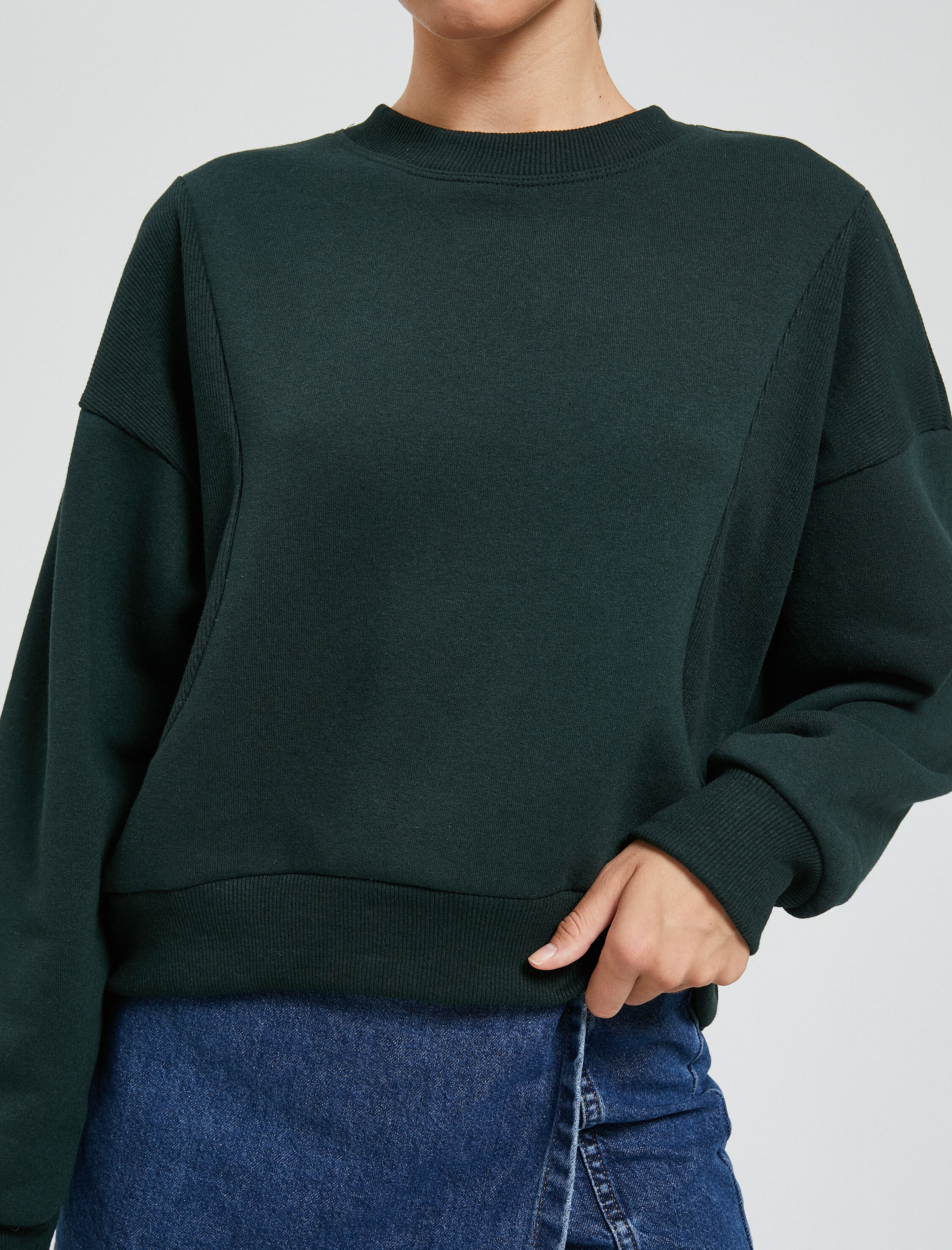   Şardonlu Bisiklet Yaka Sweatshirt Reglan Kollu Ribanalı