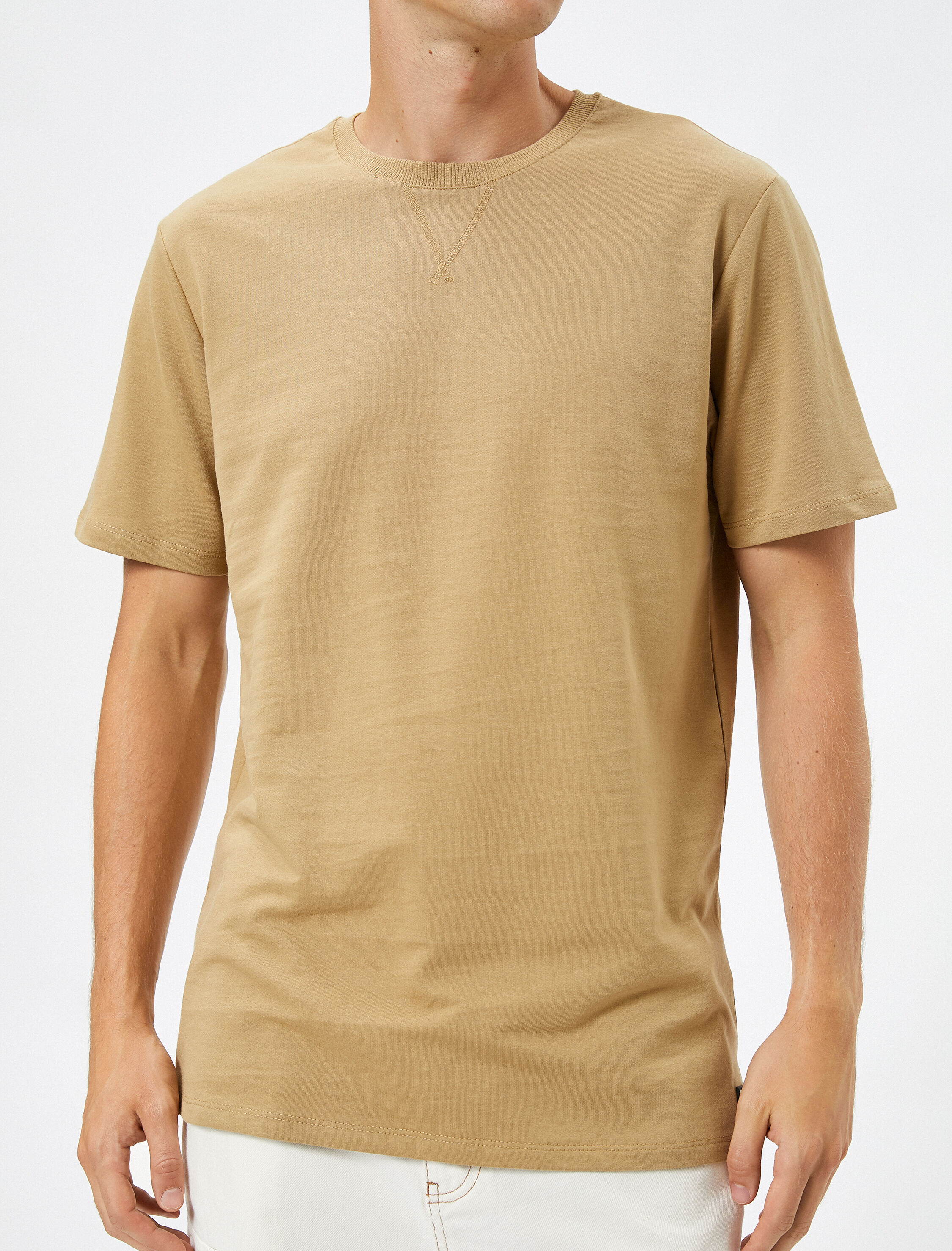   Basic Tişört Bisiklet Yaka Kısa Kollu Dikiş Detaylı Pamuklu