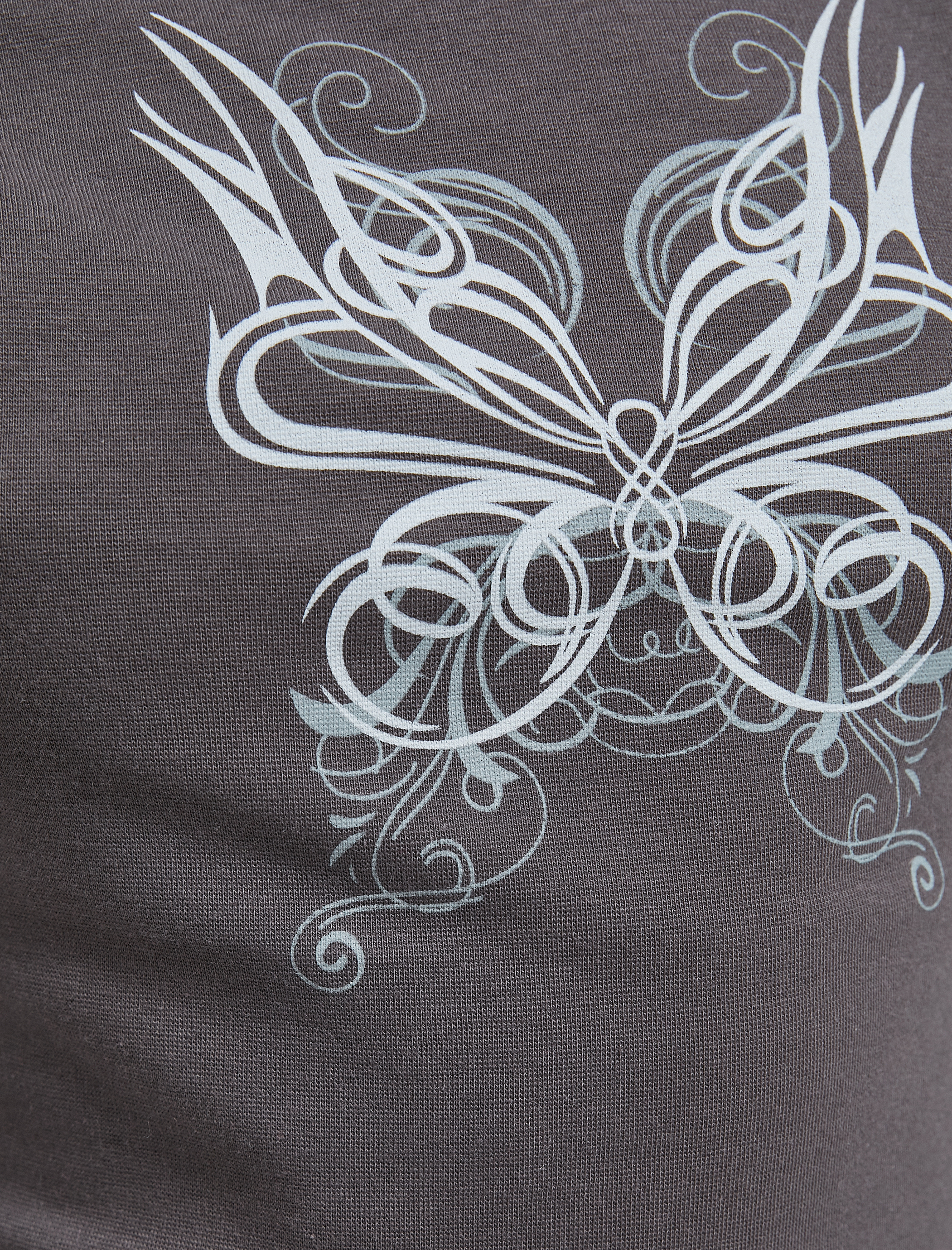   Uzun Kollu Tişört File Detaylı Bisiklet Yaka Kelebek Baskılı