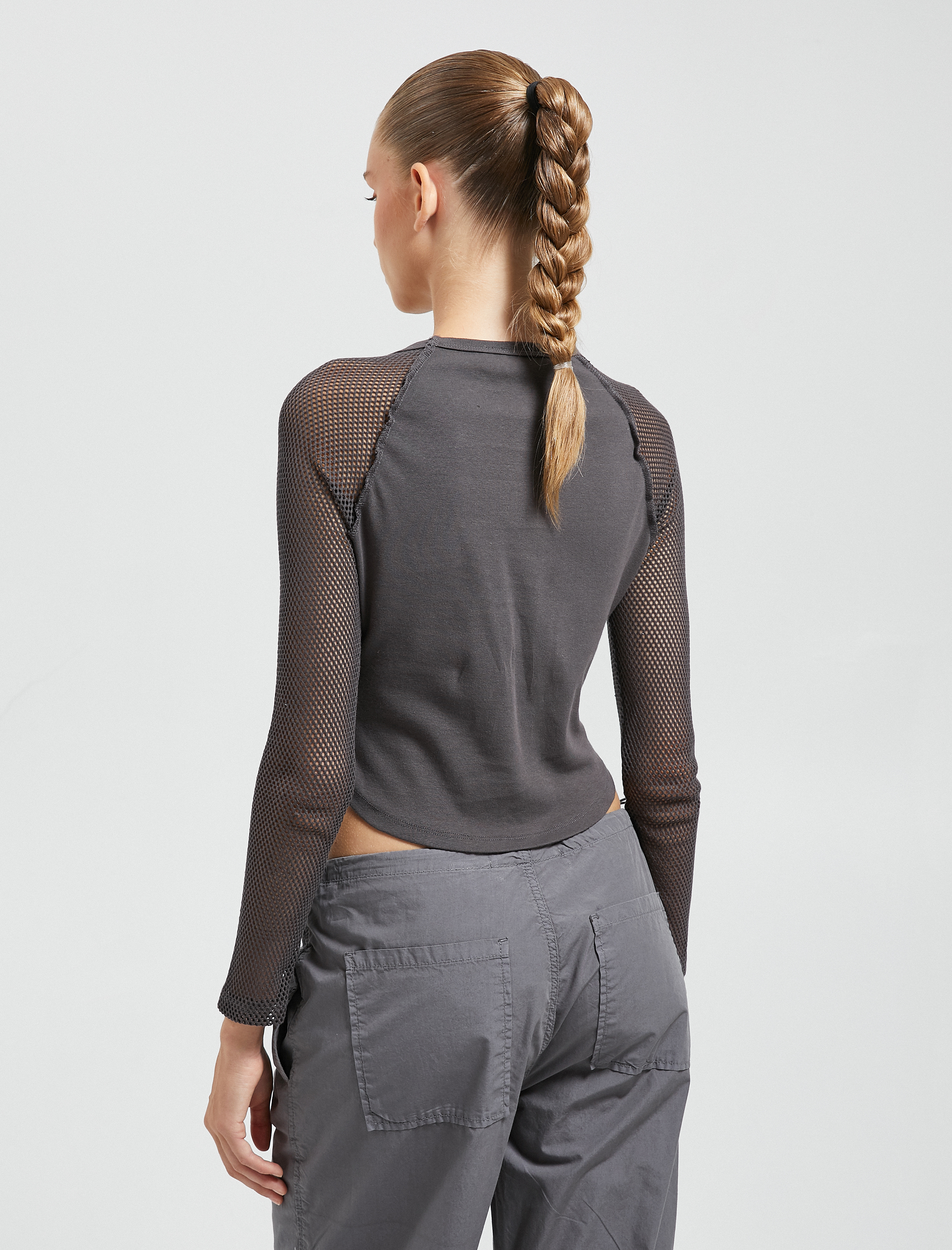   Uzun Kollu Tişört File Detaylı Bisiklet Yaka Kelebek Baskılı