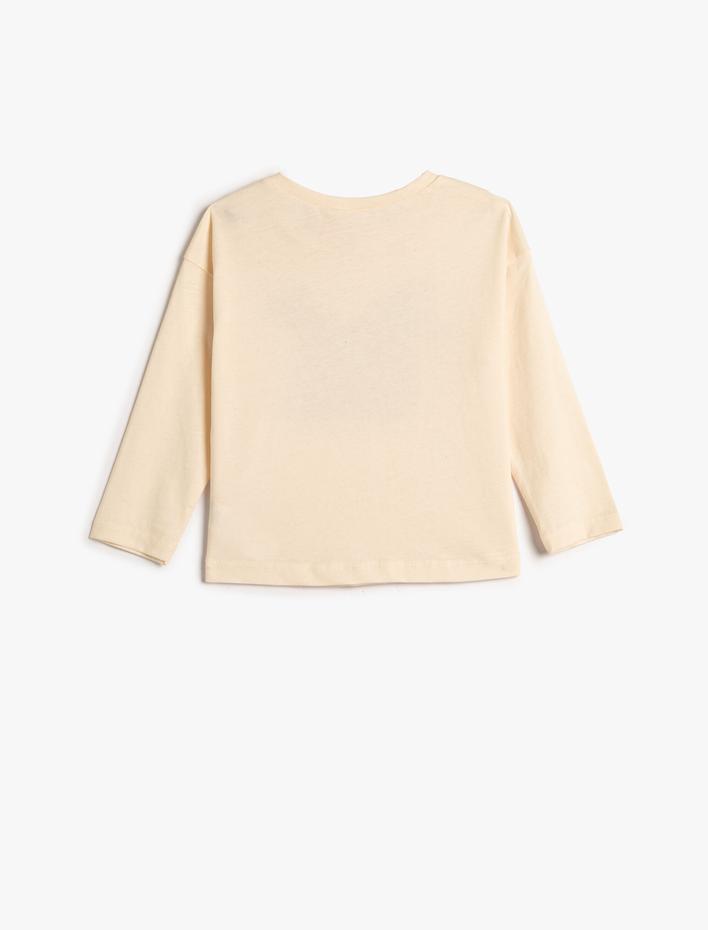 Kız Bebek Tavşan Baskılı Tişört Uzun Kollu Bisiklet Yaka Pamuklu