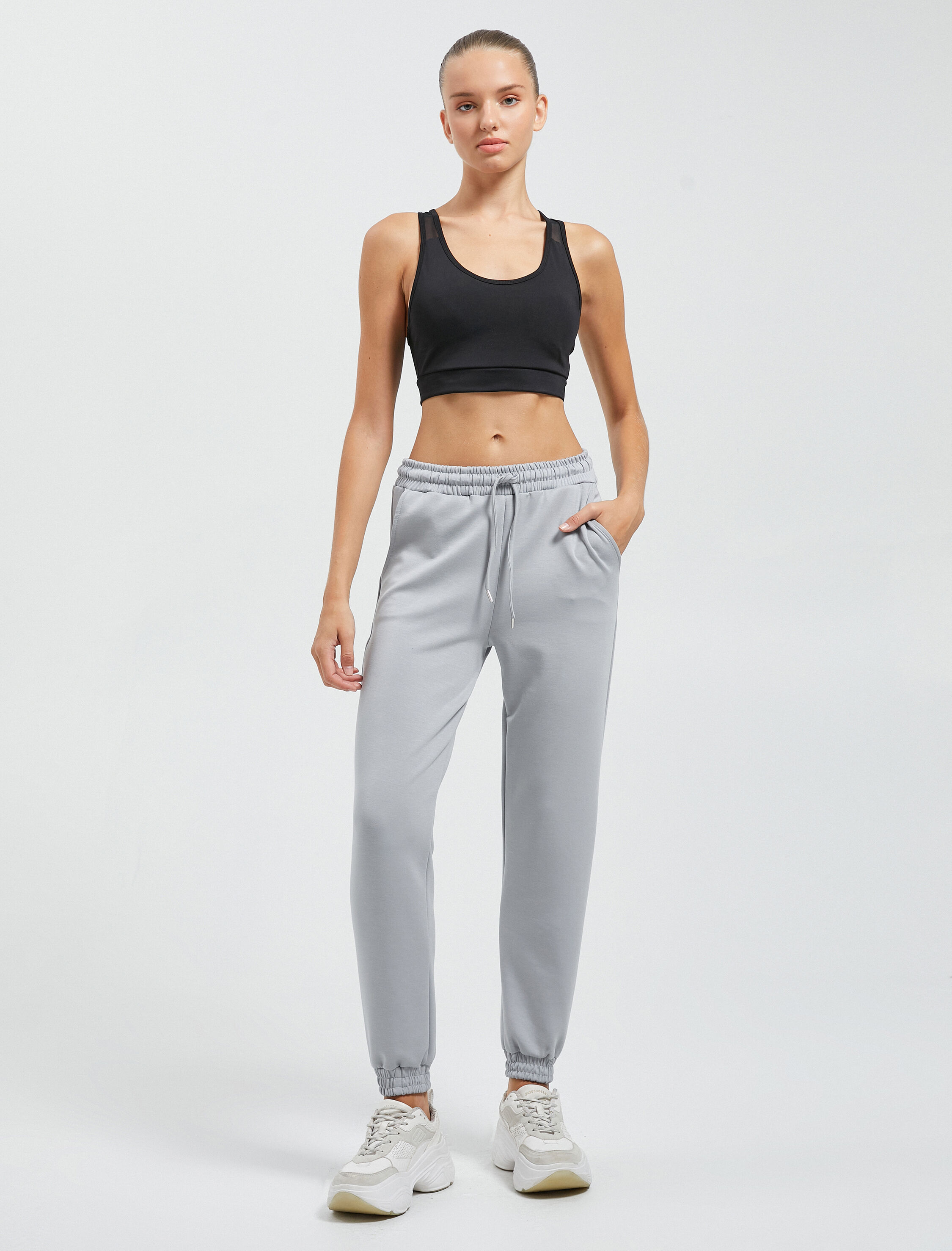   Jogger Spor Eşofman Altı Modal Kumaş Yüksek Bel Cep Detaylı