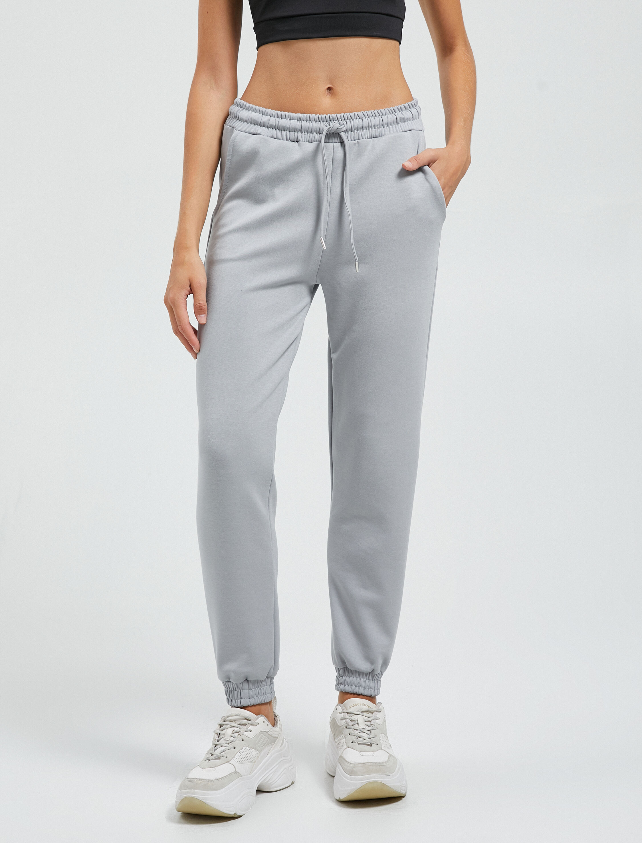   Jogger Spor Eşofman Altı Modal Kumaş Yüksek Bel Cep Detaylı