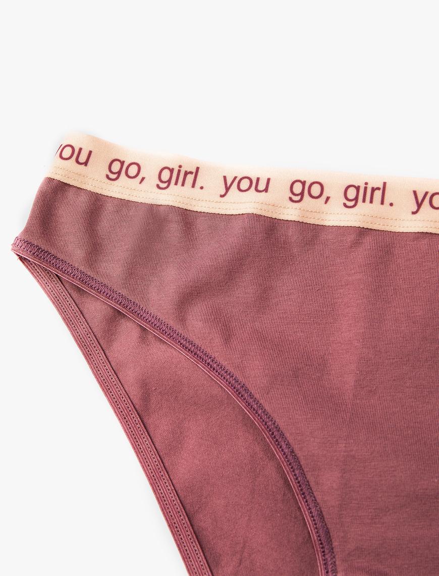   Pamuklu Brief Külot Beli Slogan Nakışlı Ribanalı
