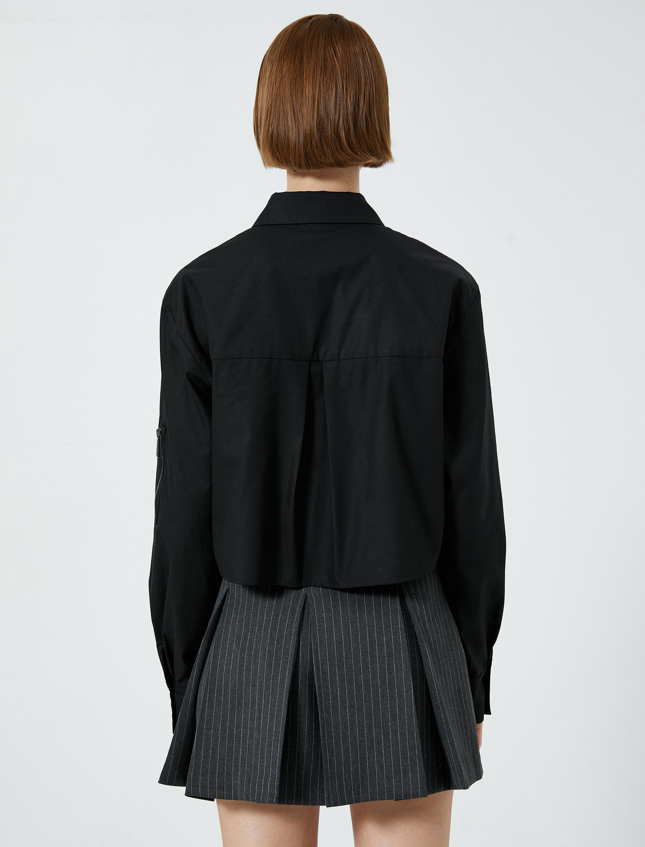   Crop Gömlek Uzun Kollu Cep Detaylı Düğmeli