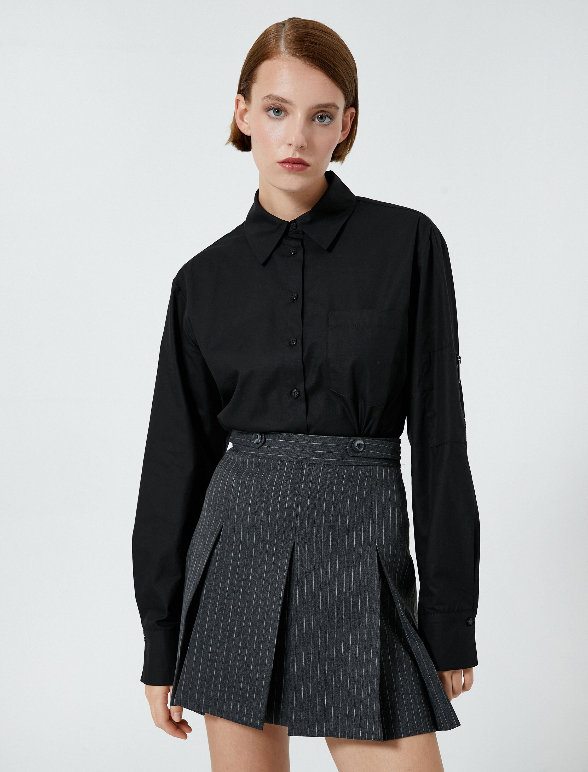   Crop Gömlek Uzun Kollu Cep Detaylı Düğmeli