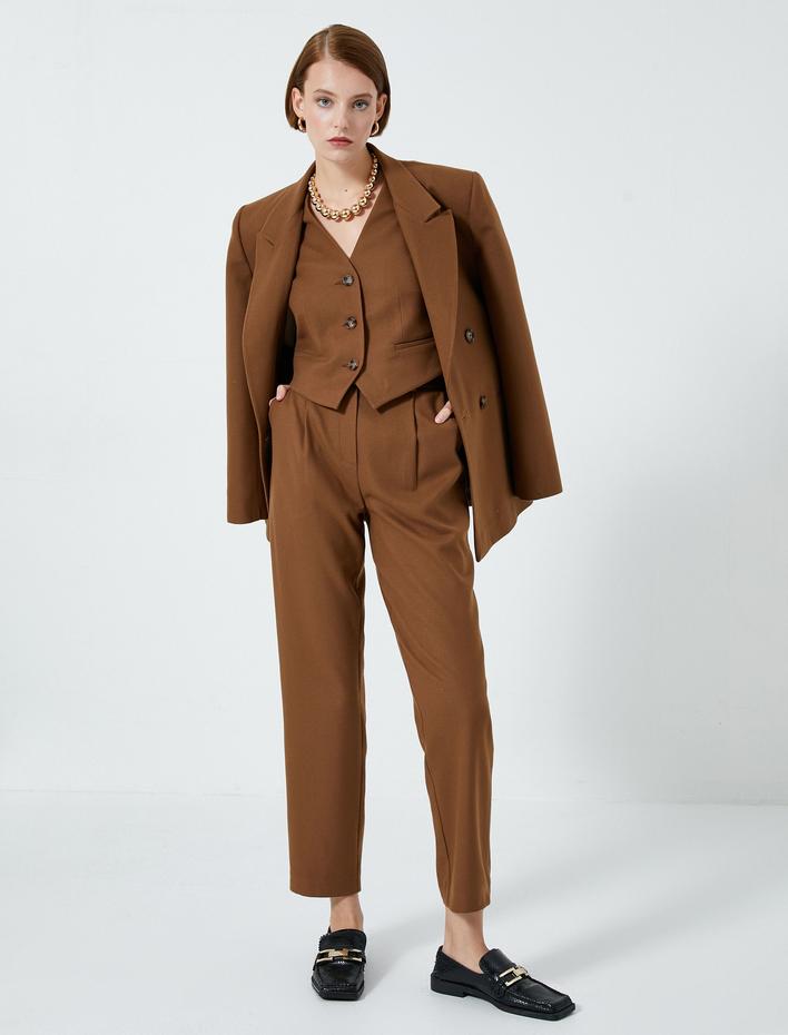  Kumaş Pantolon Yüksek Bel Cep Detaylı Pileli