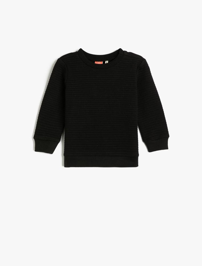 Erkek Bebek Basic Sweatshirt Dokulu Bisiklet Yaka Pamuklu