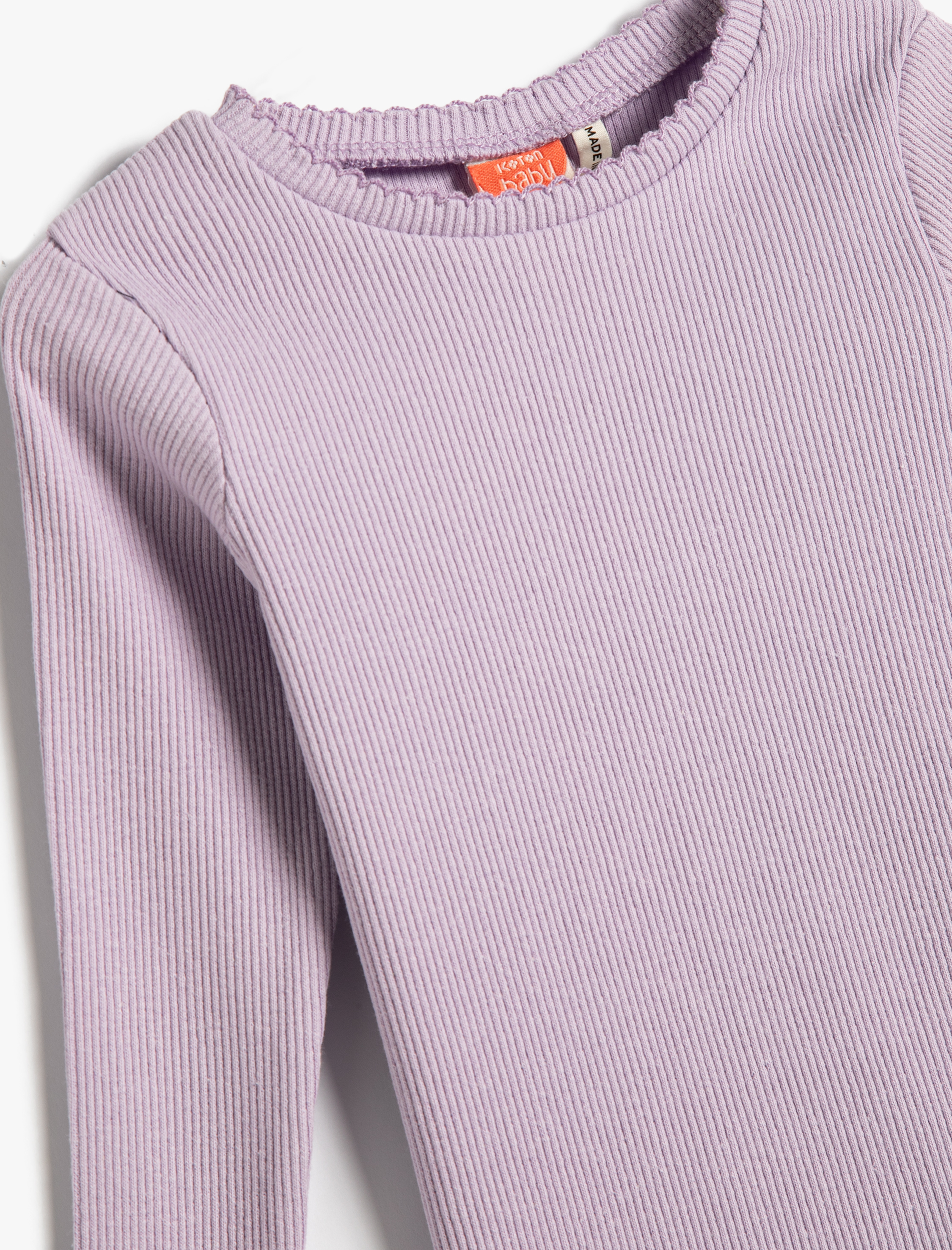 Kız Bebek Basic Tişört Uzun Kollu Bisiklet Yaka Dokulu Pamuklu