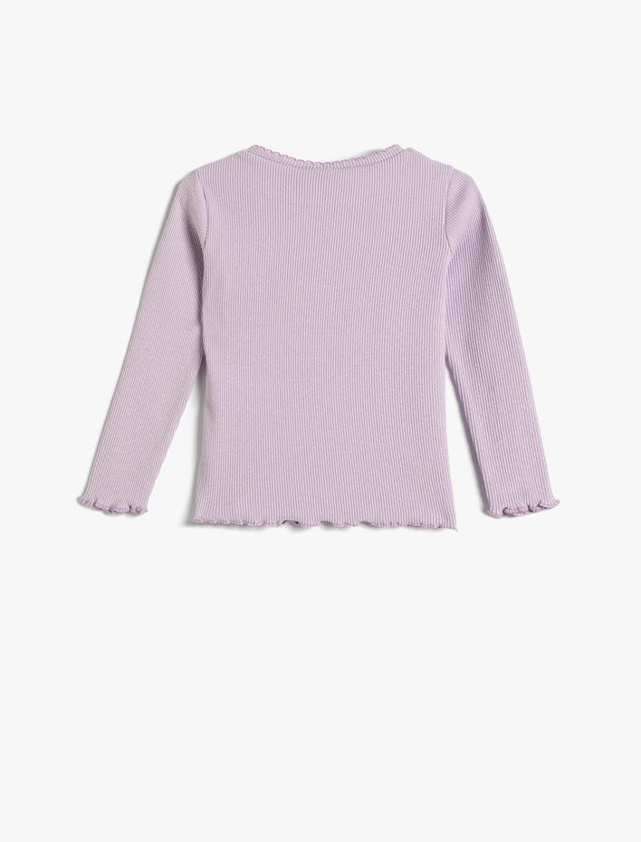 Kız Bebek Basic Tişört Uzun Kollu Bisiklet Yaka Dokulu Pamuklu