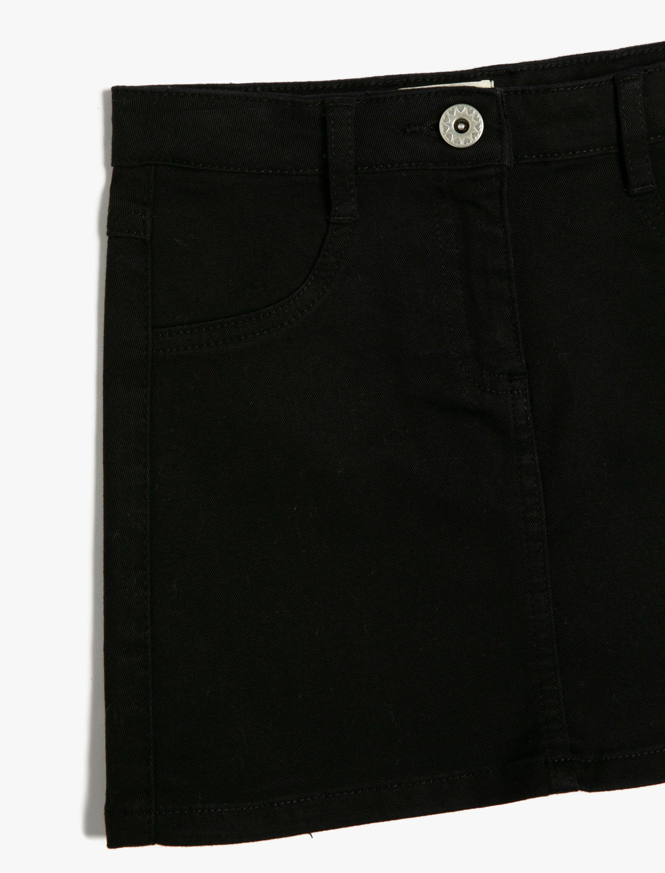  Kız Çocuk Basic Mini Etek Düğme Detaylı Cepli Pamuklu