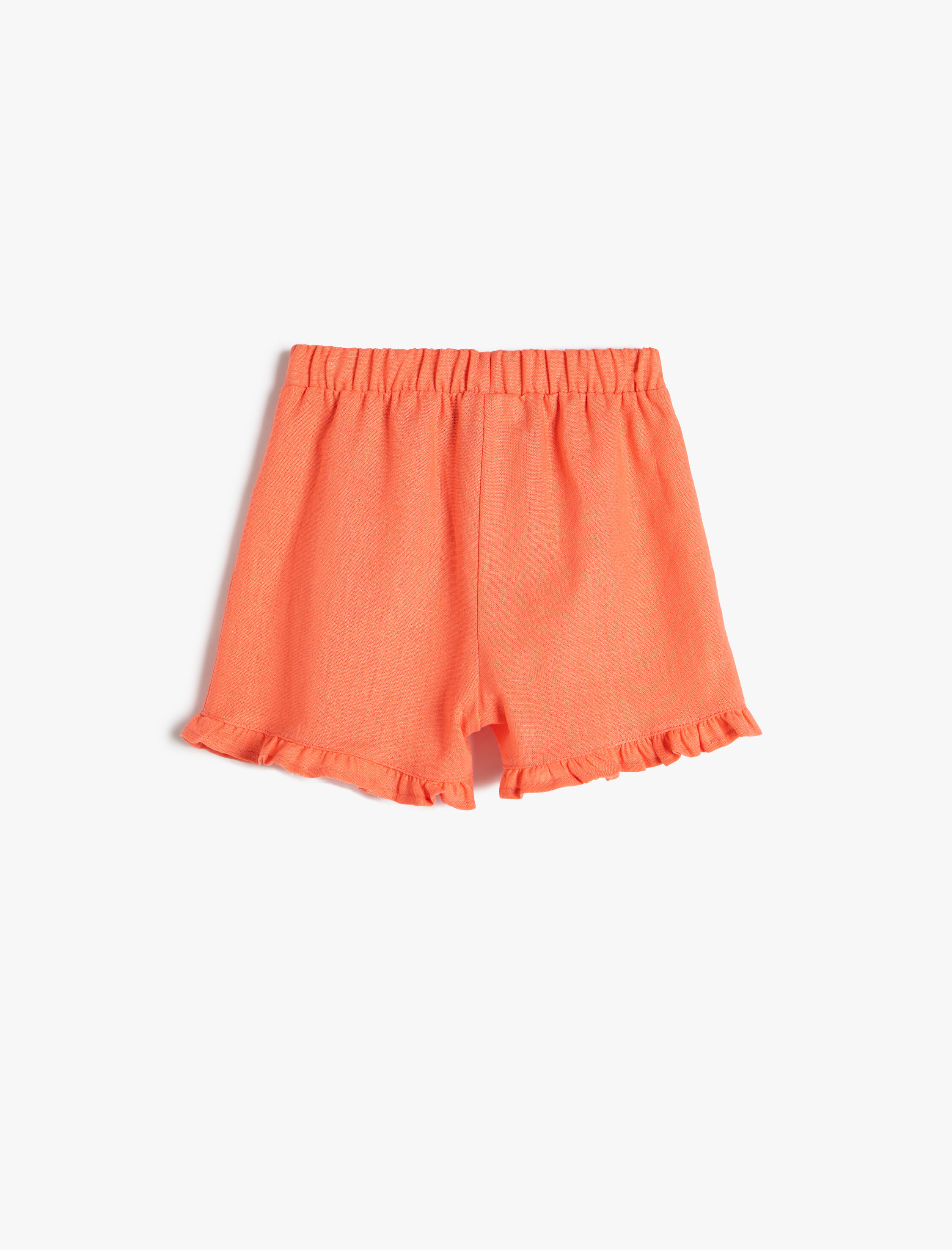  Kız Bebek Keten Şort Fırfırlı Beli Lastikli Kemer Detaylı