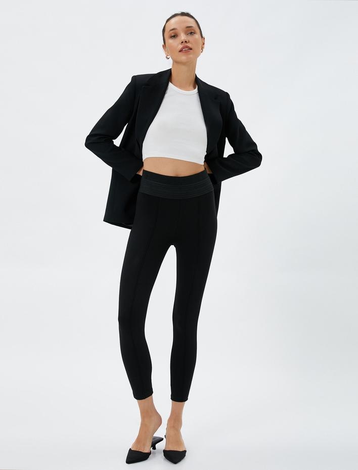  Nervürlü Tayt Bel Detaylı Viskon Karışımlı