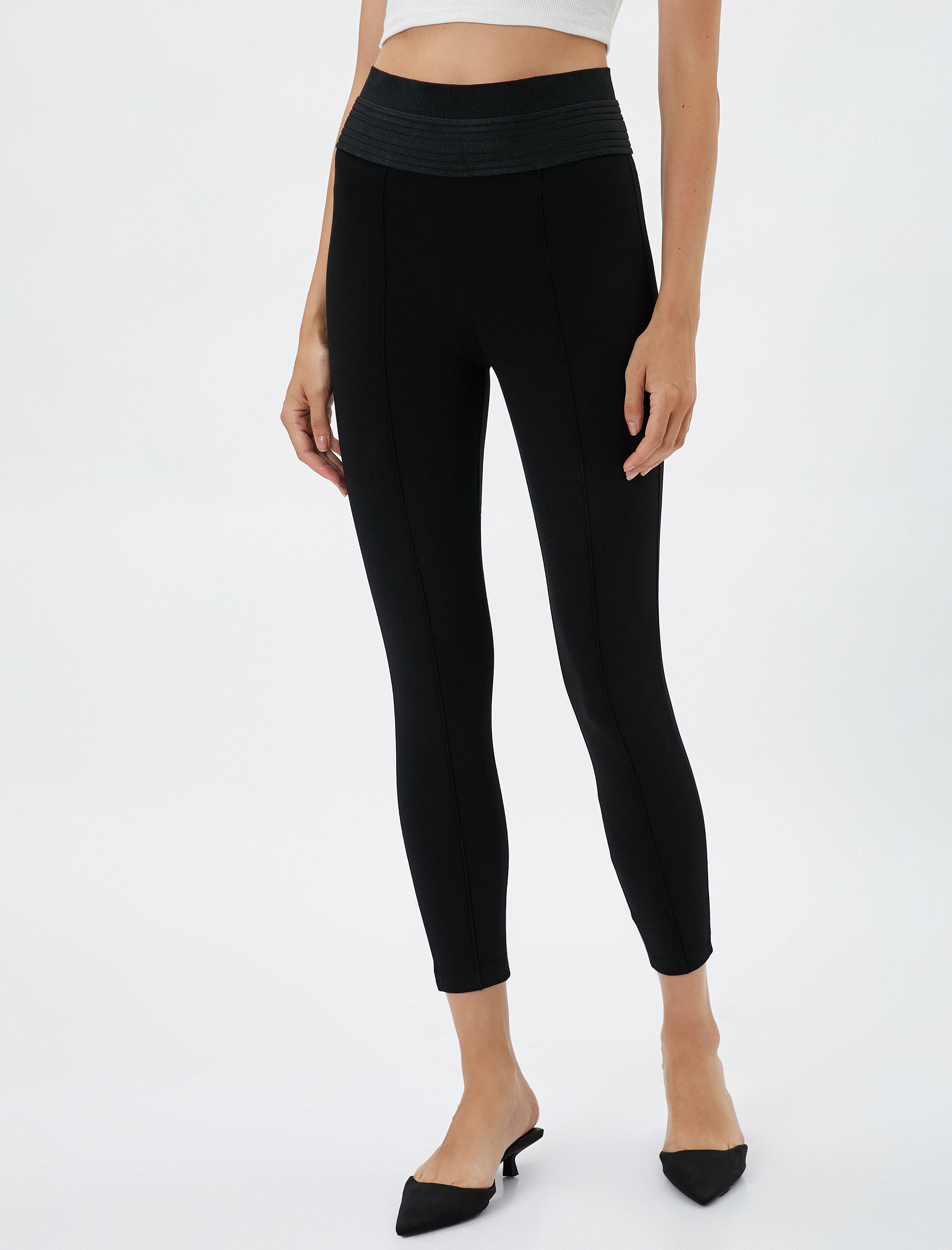   Nervürlü Tayt Bel Detaylı Viskon Karışımlı