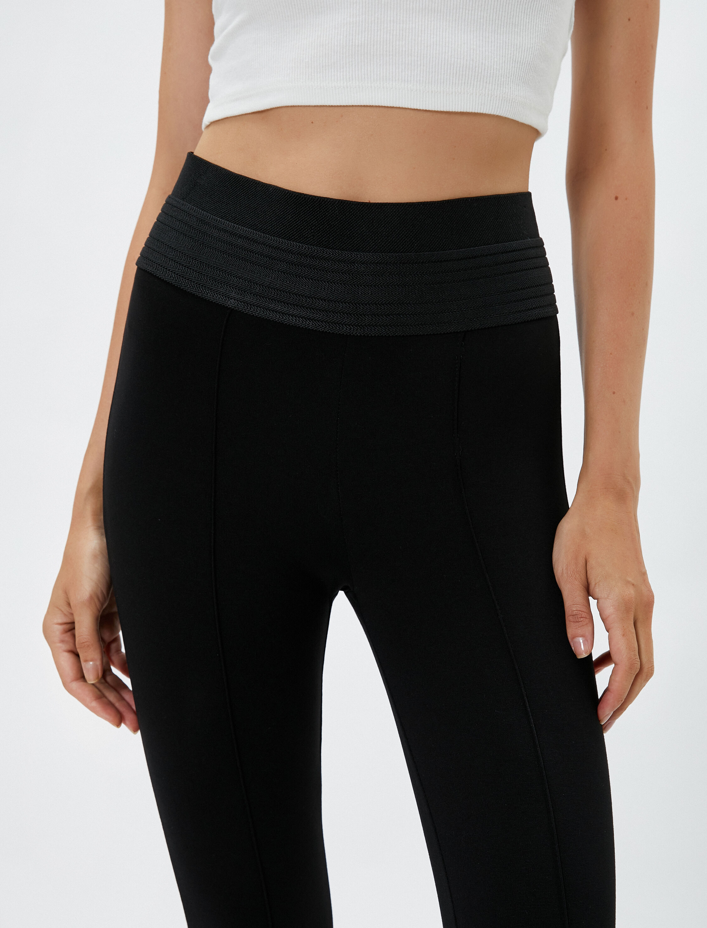   Nervürlü Tayt Bel Detaylı Viskon Karışımlı