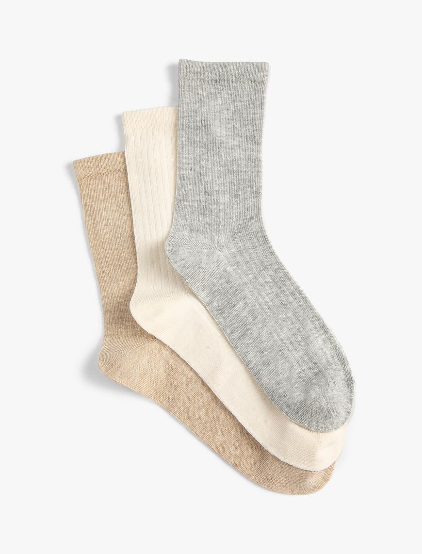  Kadın Basic 3'lü Soket Çorap Seti Çok Renkli