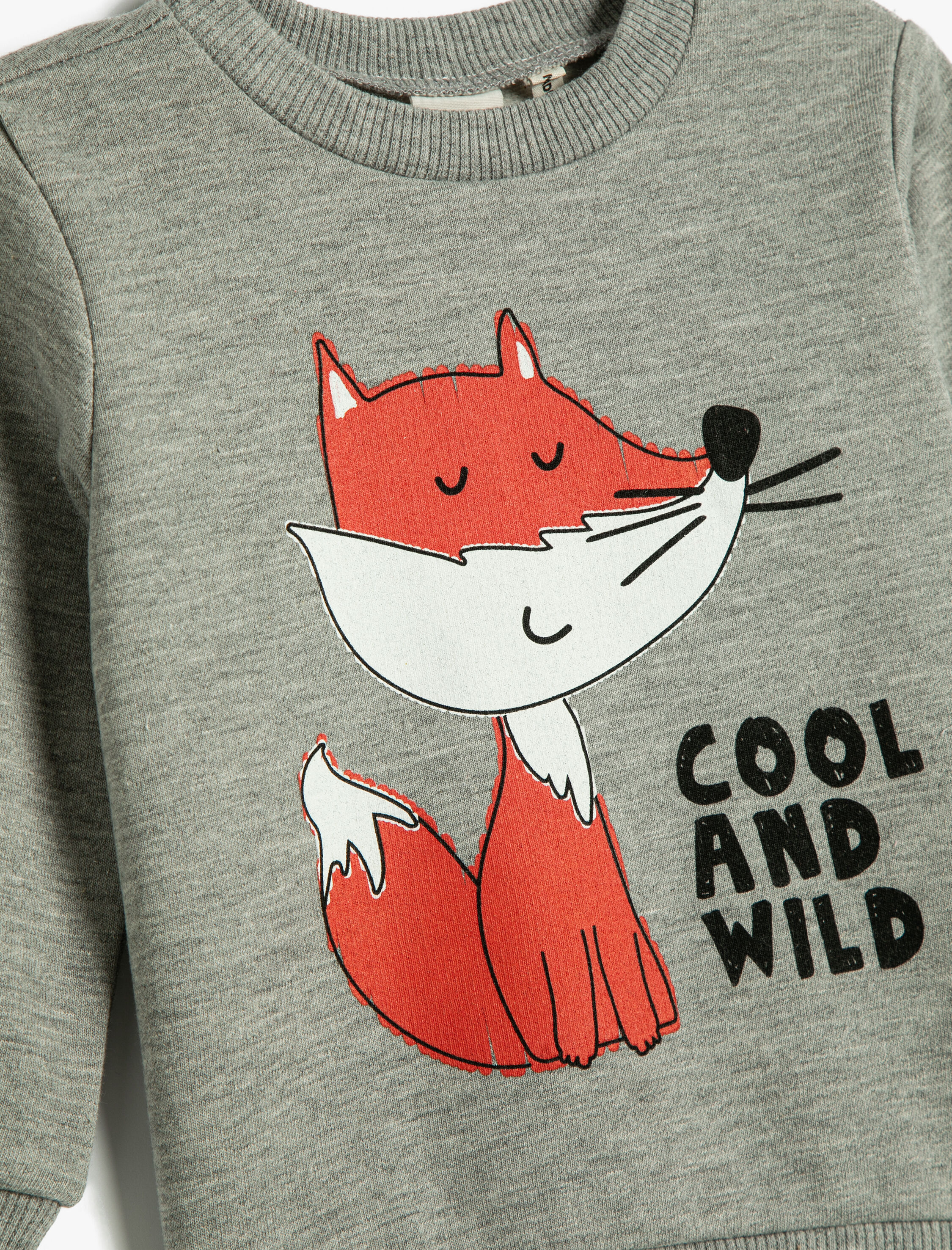  Erkek Bebek Sweatshirt Grafik Tilki Baskılı Şardonlu Bisiklet Yaka