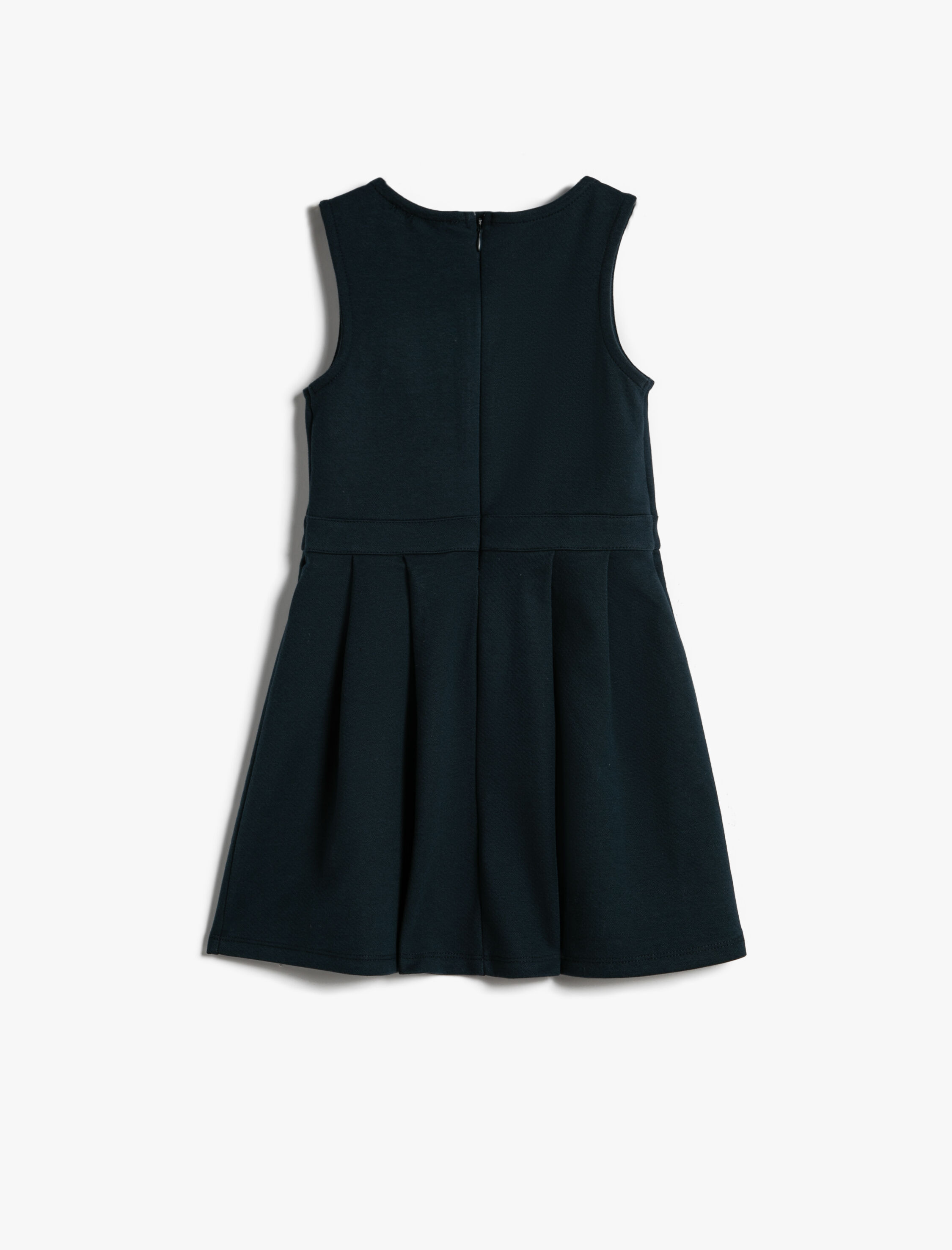  Kız Çocuk Jile Elbise Midi Boy Pileli Kolsuz Yuvarlak Yaka Pamuklu