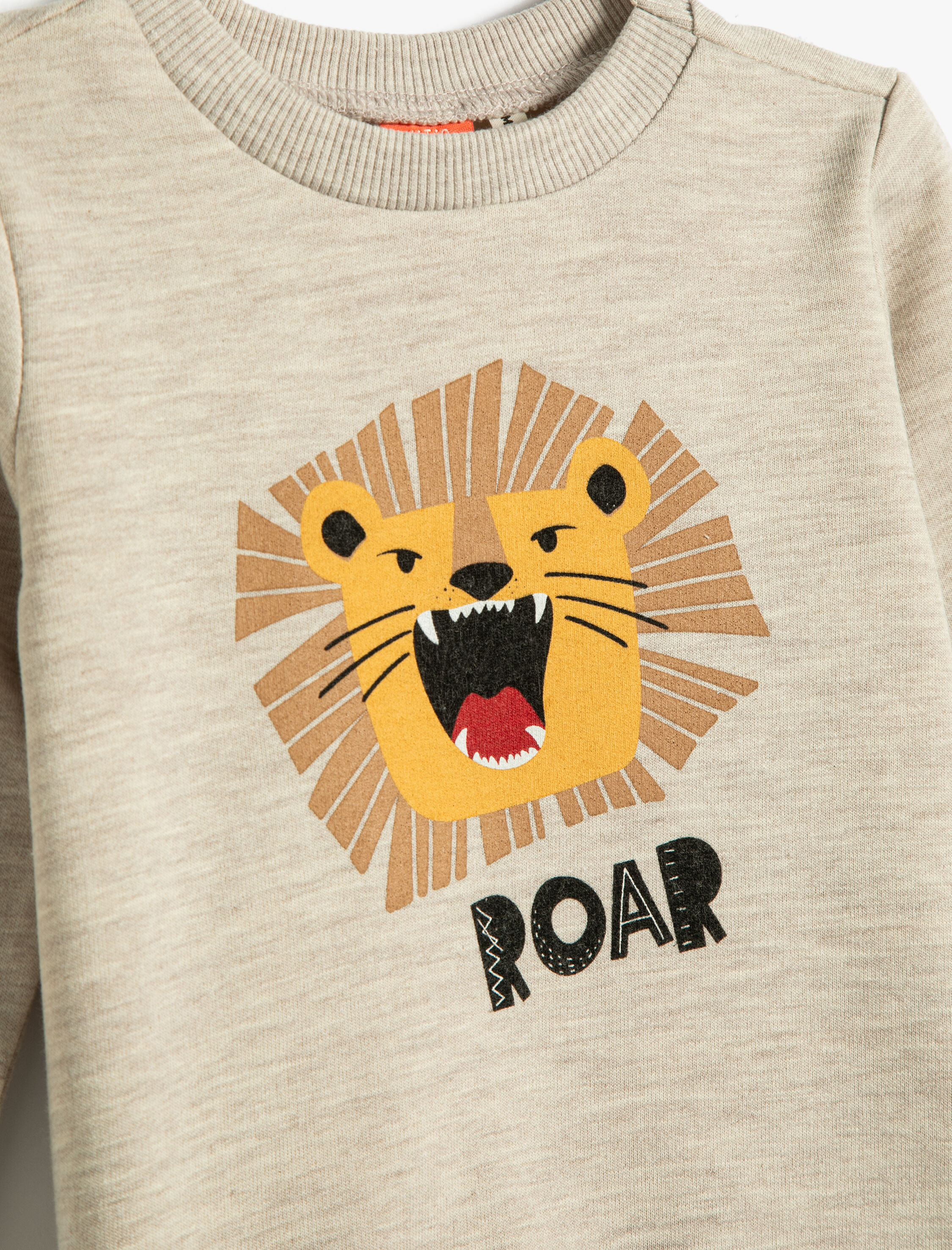  Erkek Bebek Aslan Baskılı Sweatshirt Uzun Kollu Bisiklet Yaka Şardonlu