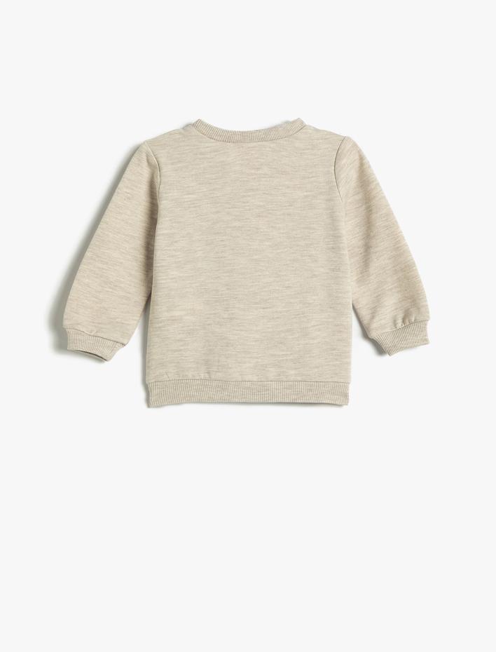 Erkek Bebek Aslan Baskılı Sweatshirt Uzun Kollu Bisiklet Yaka Şardonlu