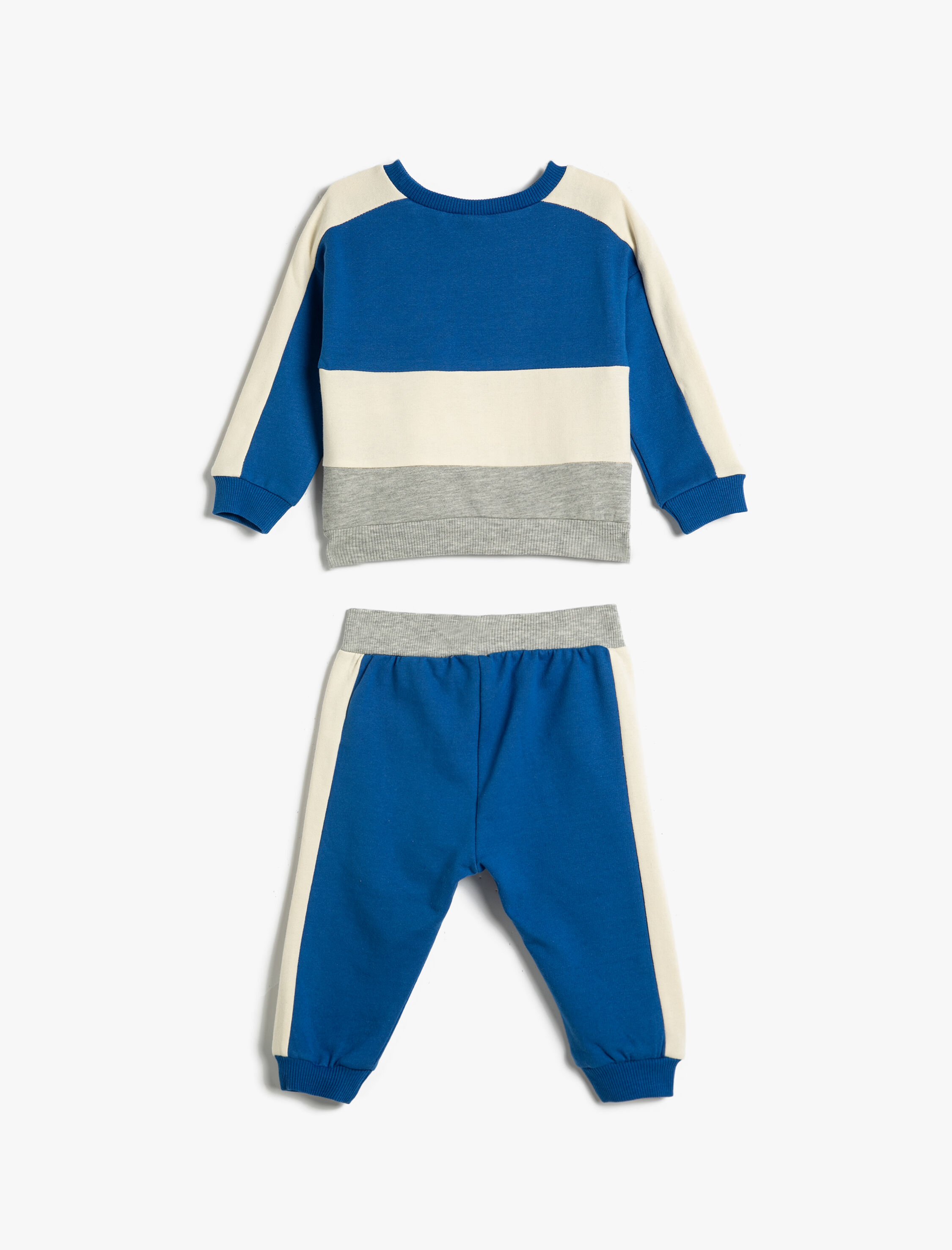  Erkek Bebek Eşofman Takımı 2'li Renk Bloklu İşleme Detaylı Pamuklu