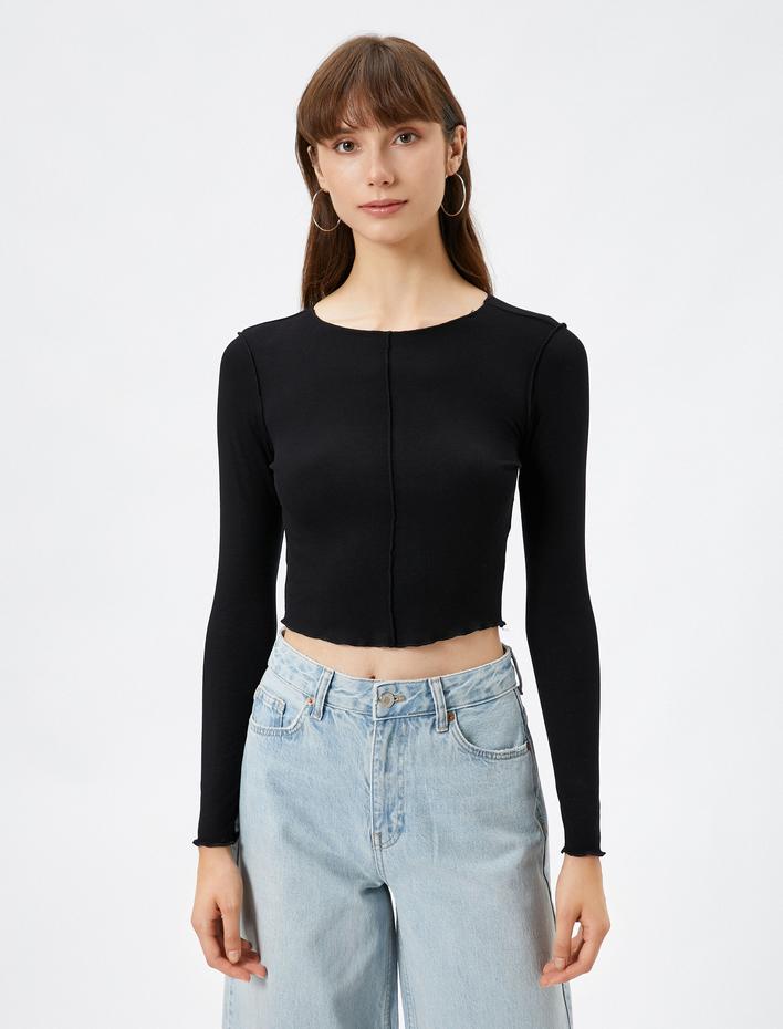  Uzun Kollu Tişört Bisiklet Yaka Dikiş Detaylı