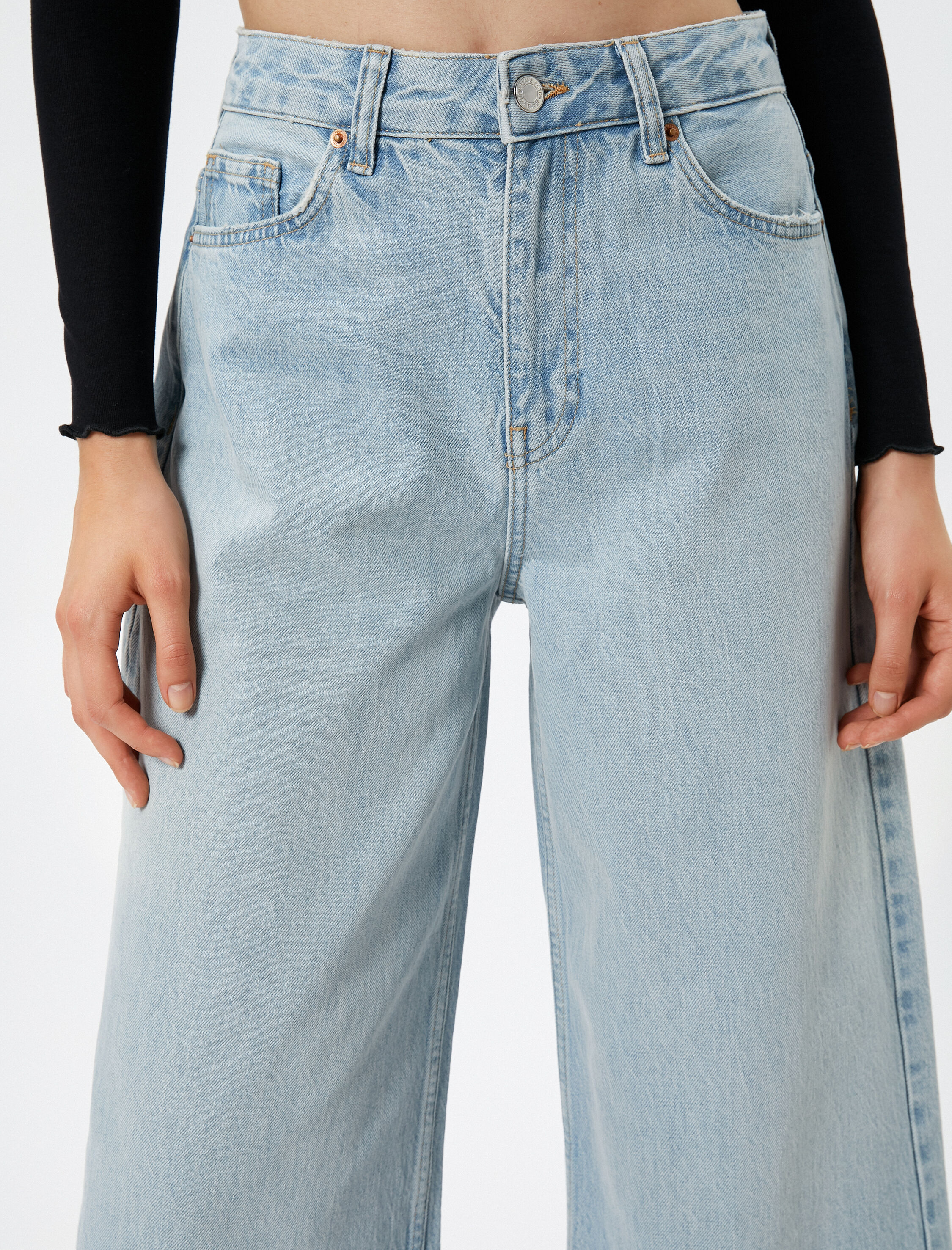   Crop İspanyol Paça Kot Pantolon Yüksek Bel - Sandra Jean