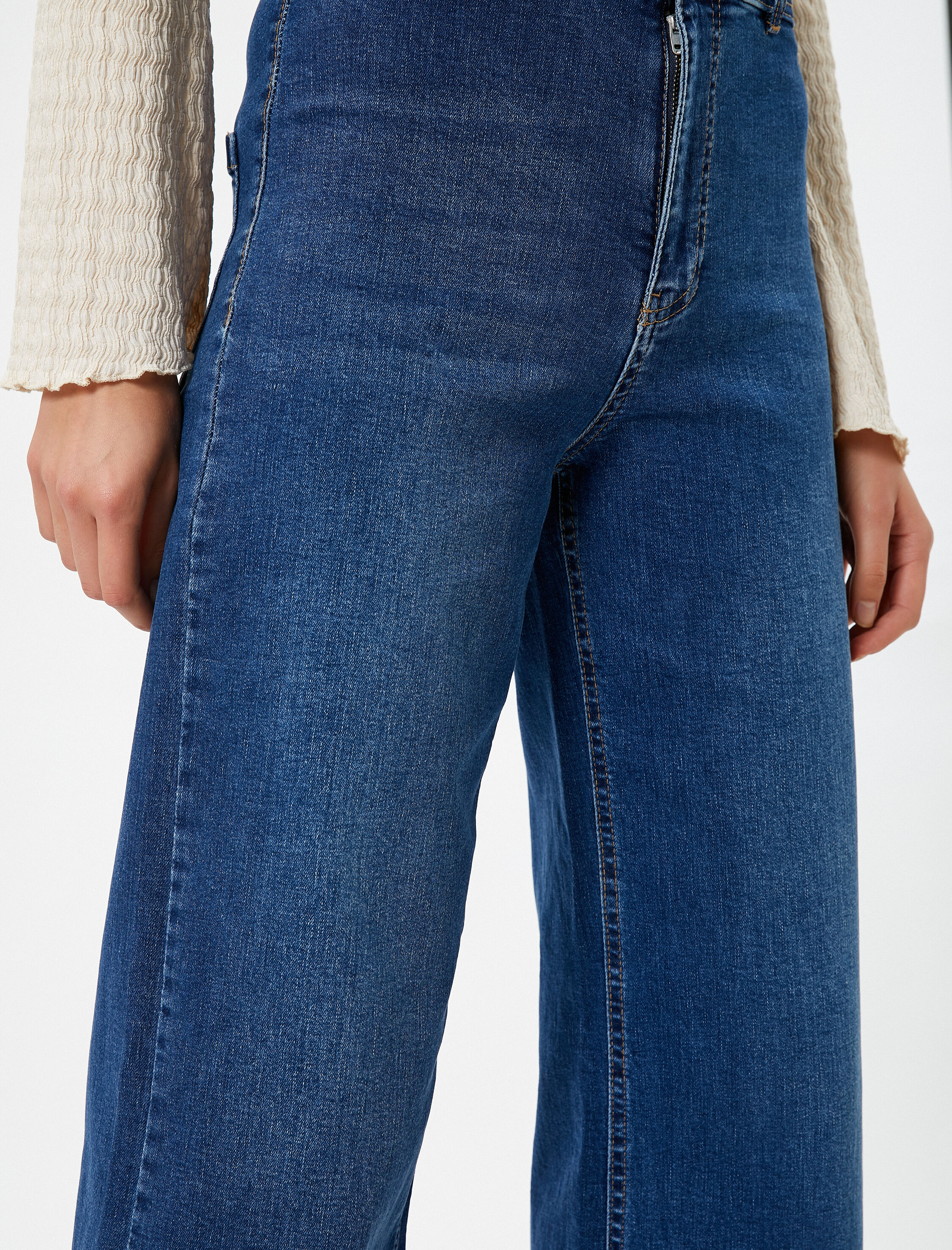   Kısa İspanyol Paça Kot Pantolon Normal Bel - Sandra Jean