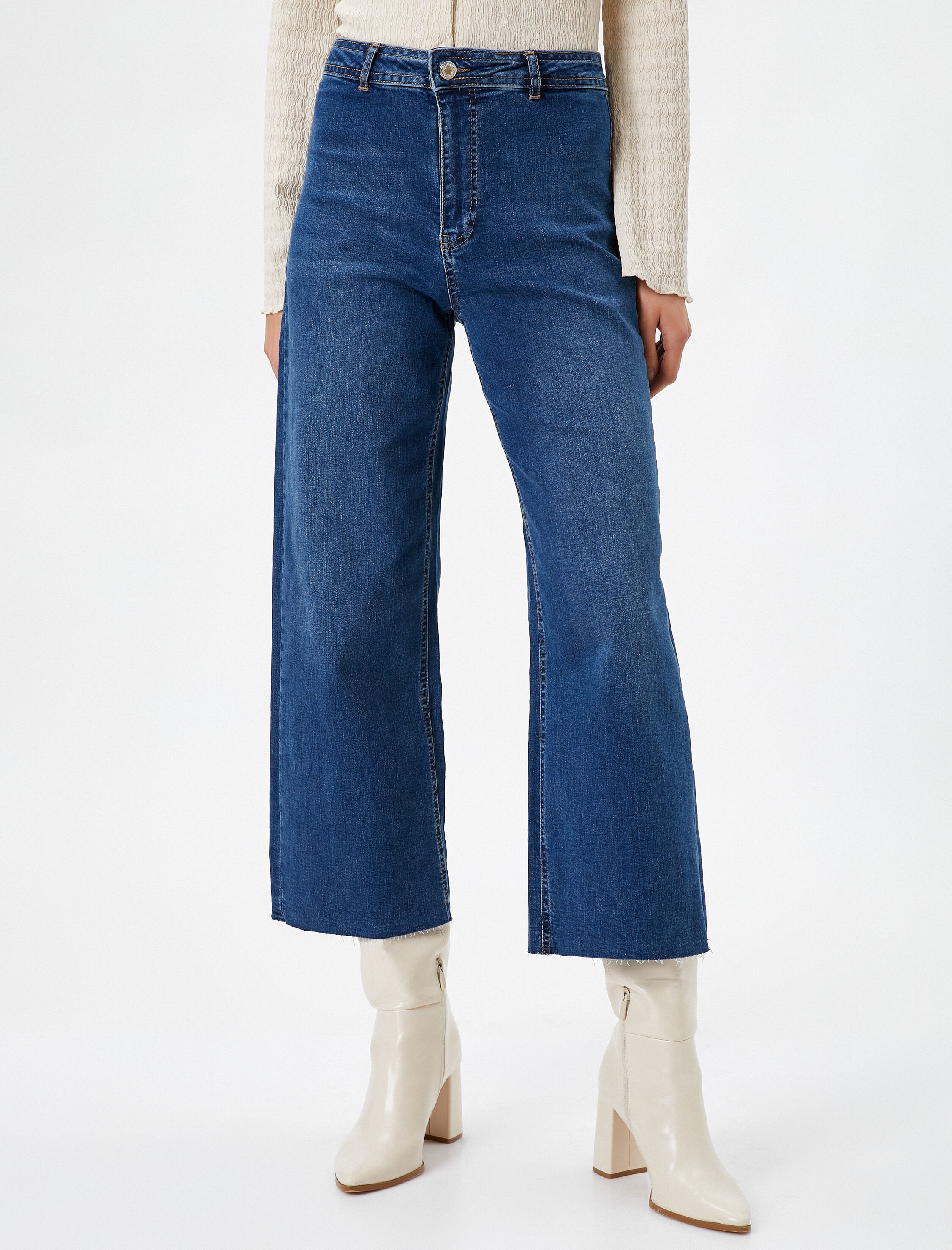   Kısa İspanyol Paça Kot Pantolon Normal Bel - Sandra Jean