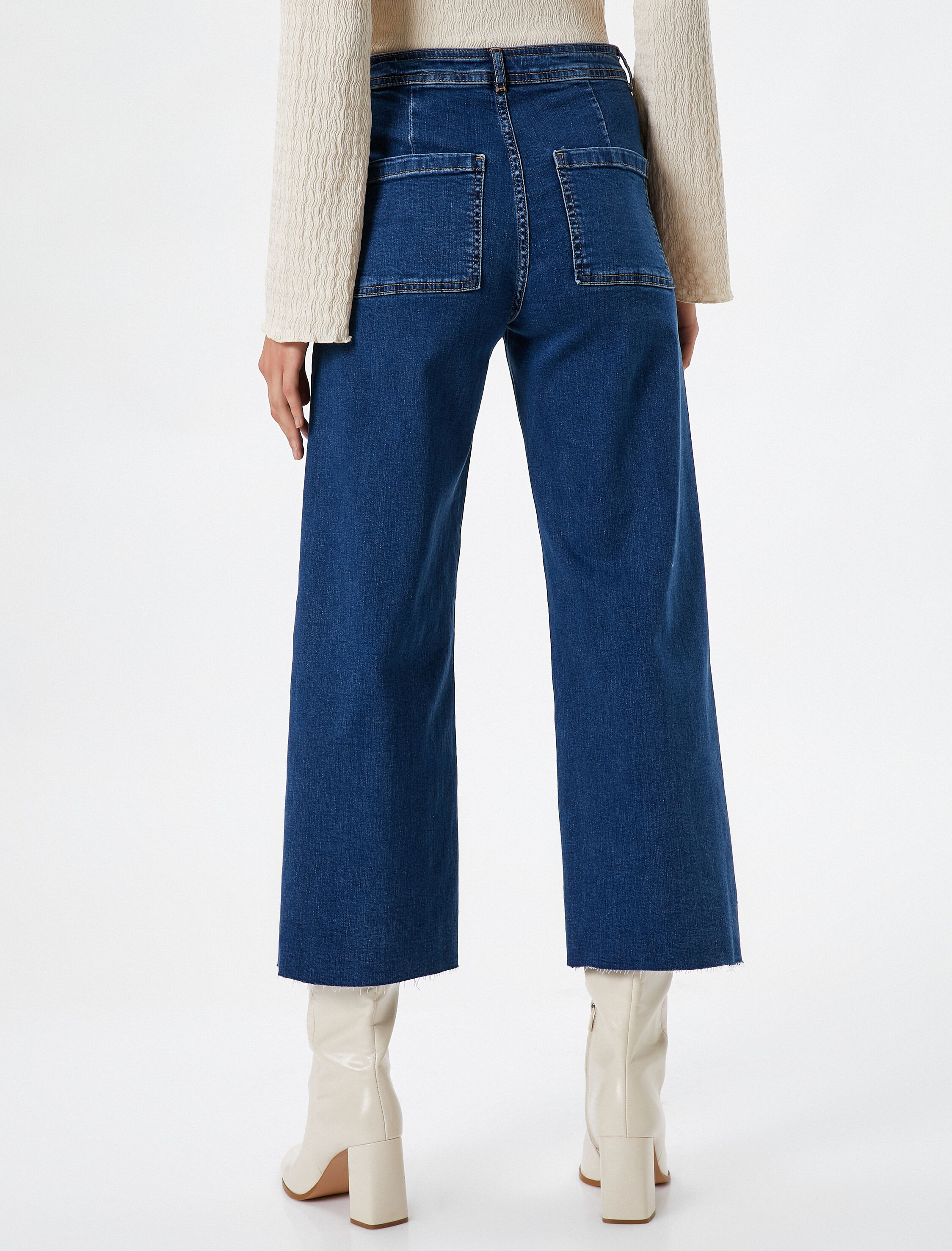   Kısa İspanyol Paça Kot Pantolon Normal Bel - Sandra Jean