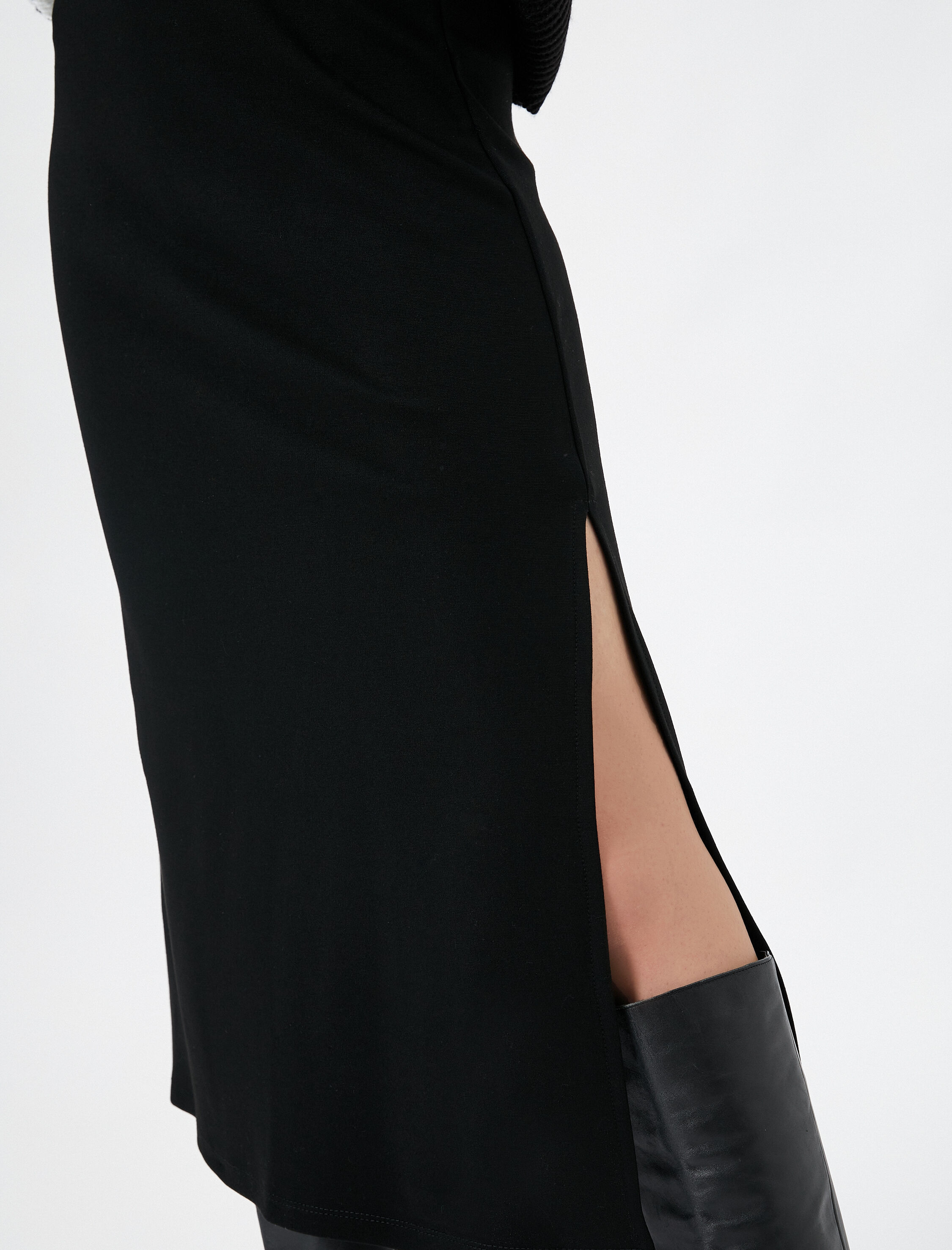   Midi Triko Etek Yırtmaç Detaylı Viskon Karışımlı