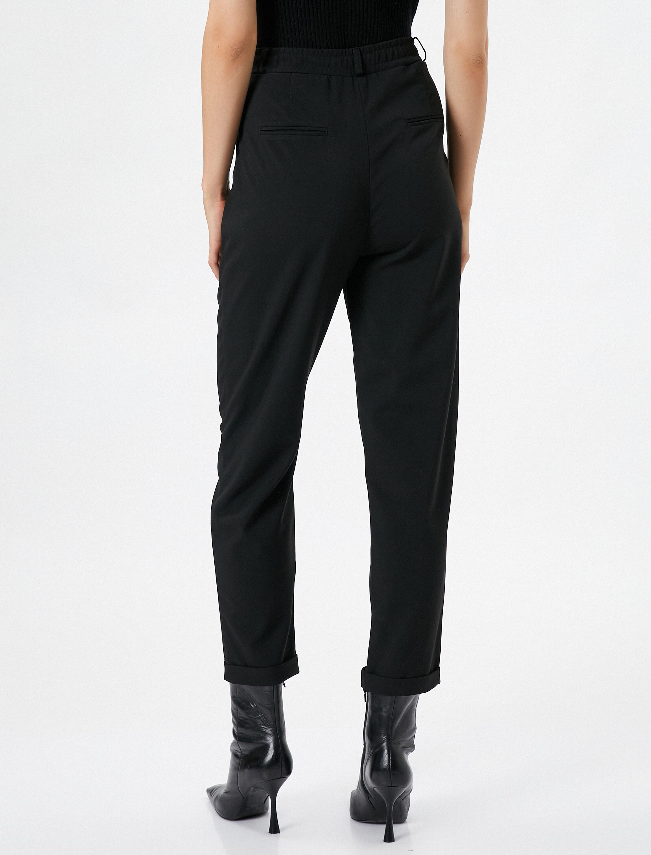   Kumaş Pantolon Yüksek Bel Pile Detaylı Cepli Düğmeli