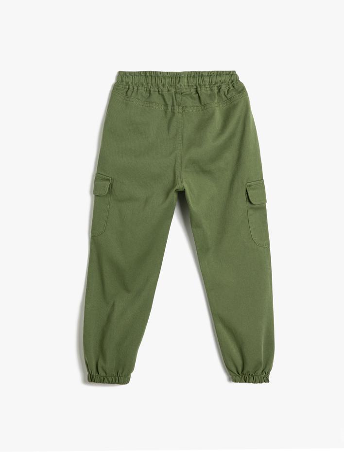 Erkek Çocuk Jogger Kargo Pantolon Pamuklu Beli Bağlamalı Cepli