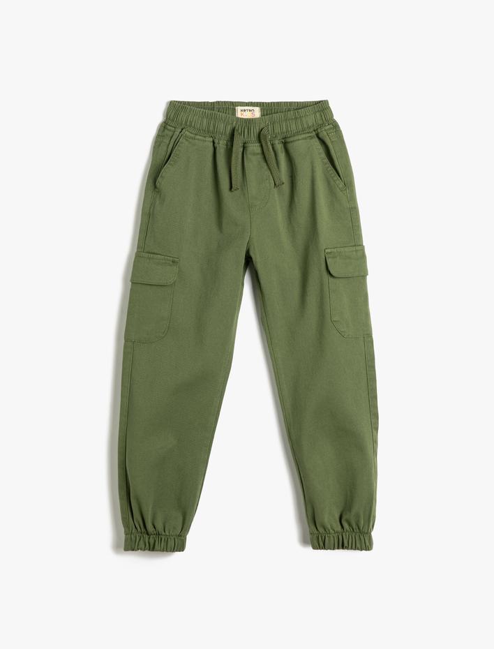 Erkek Çocuk Jogger Kargo Pantolon Pamuklu Beli Bağlamalı Cepli