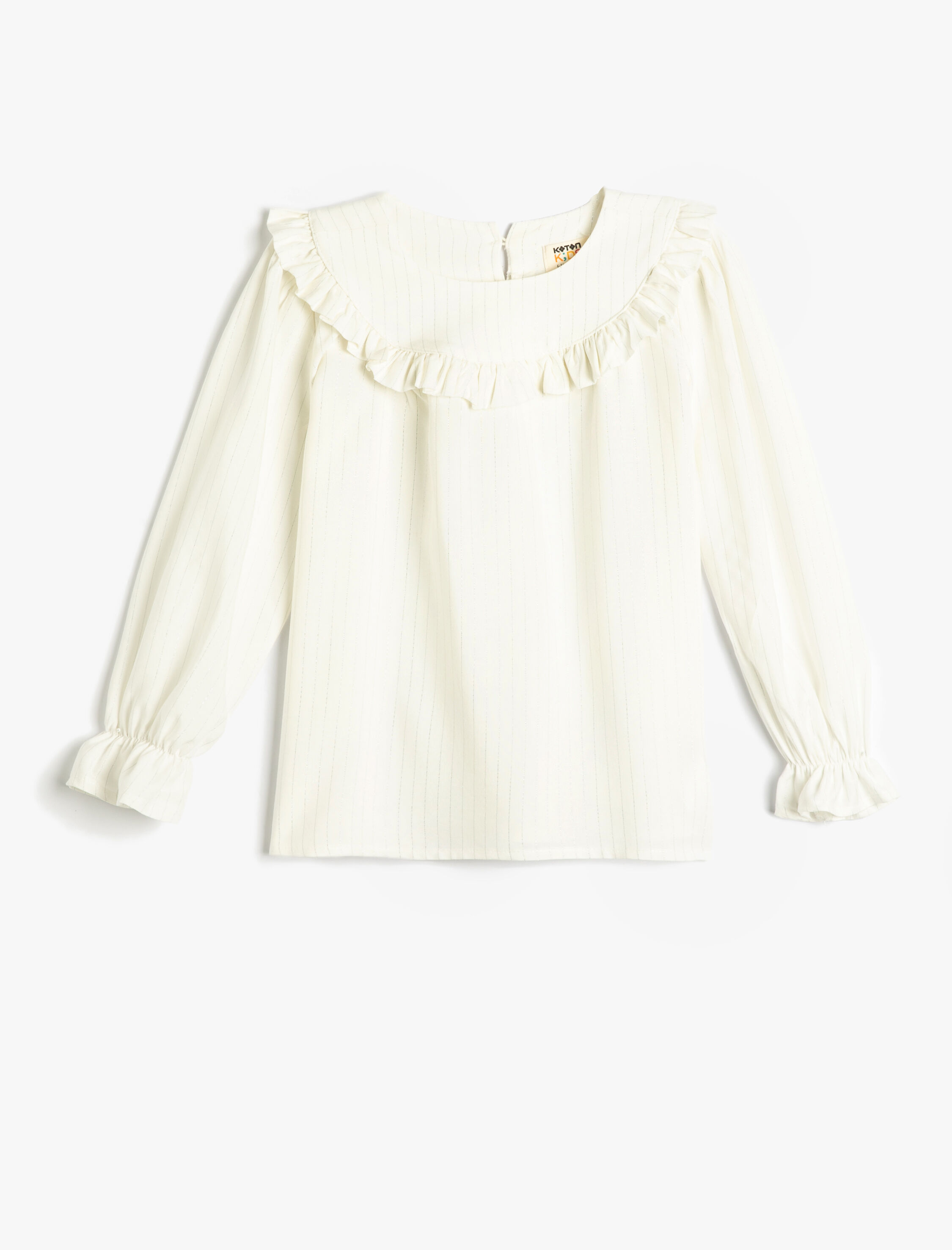  Kız Çocuk Çizgili Fırfırlı Bluz Uzun Kollu Yuvarlak Yaka Viskon Kumaş