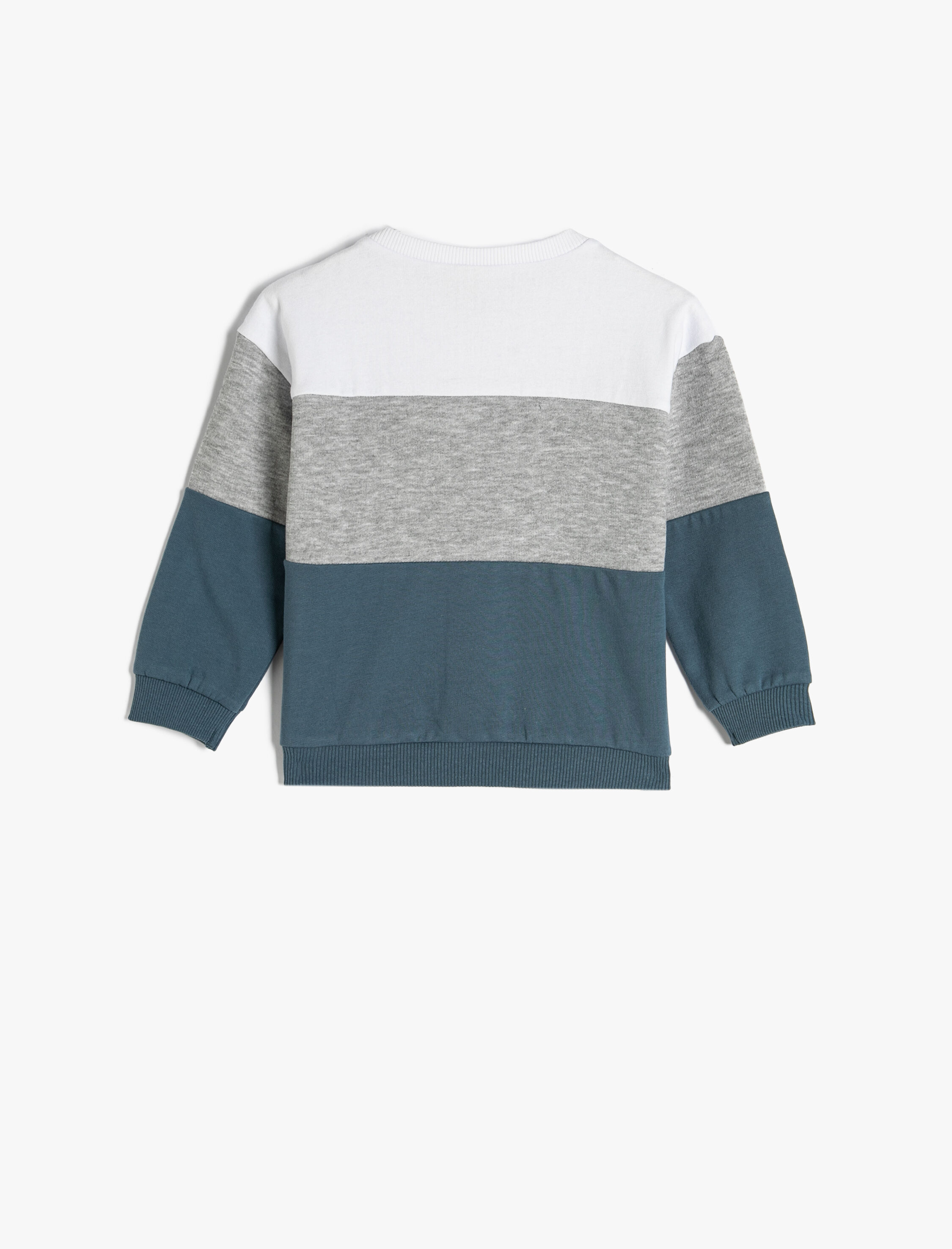  Erkek Bebek Sweatshirt Bisiklet Yaka Renk Bloklu Baskılı Şardonlu Pamuklu