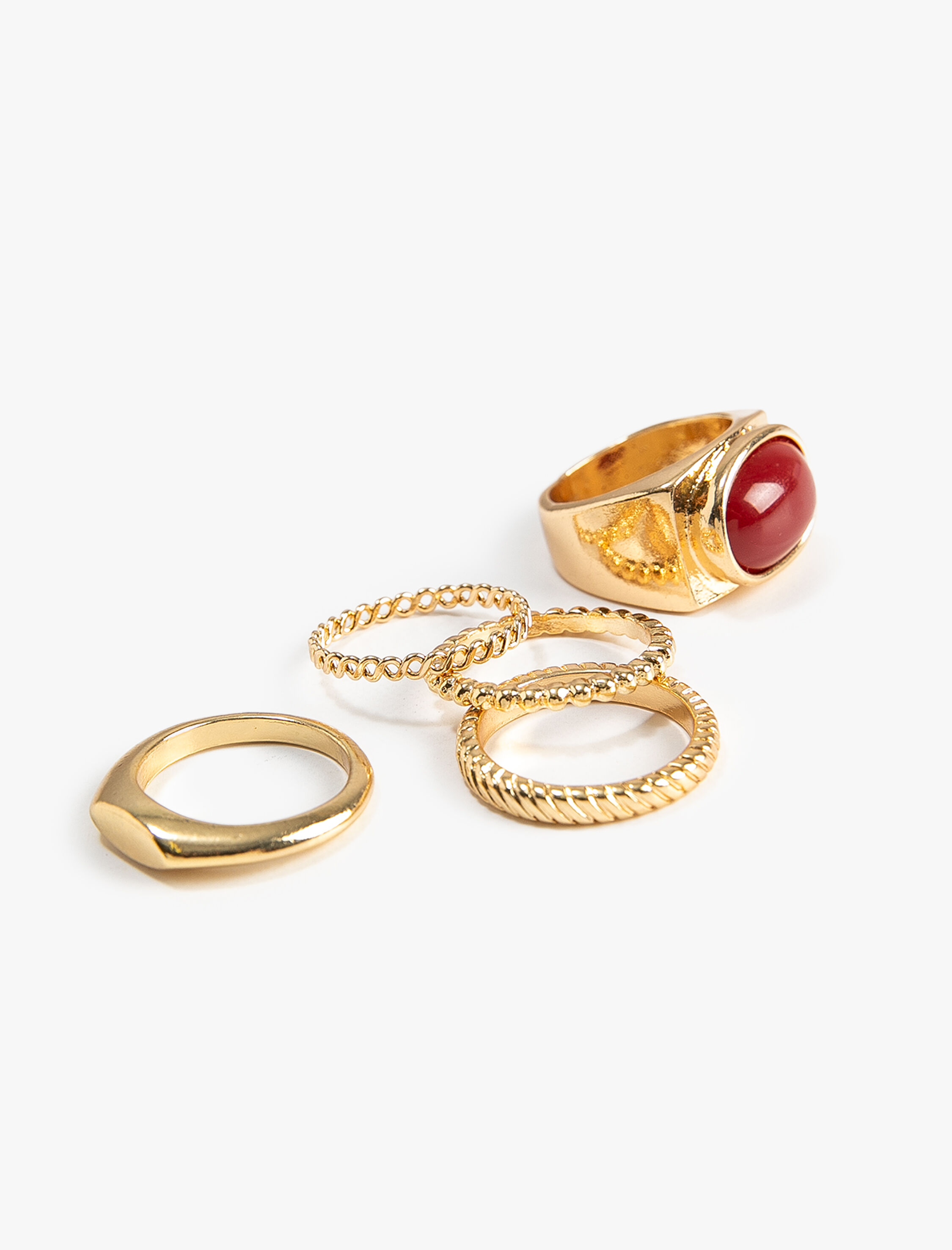  Kadın Vintage Yüzük Seti 4'lü Metal Taşlı