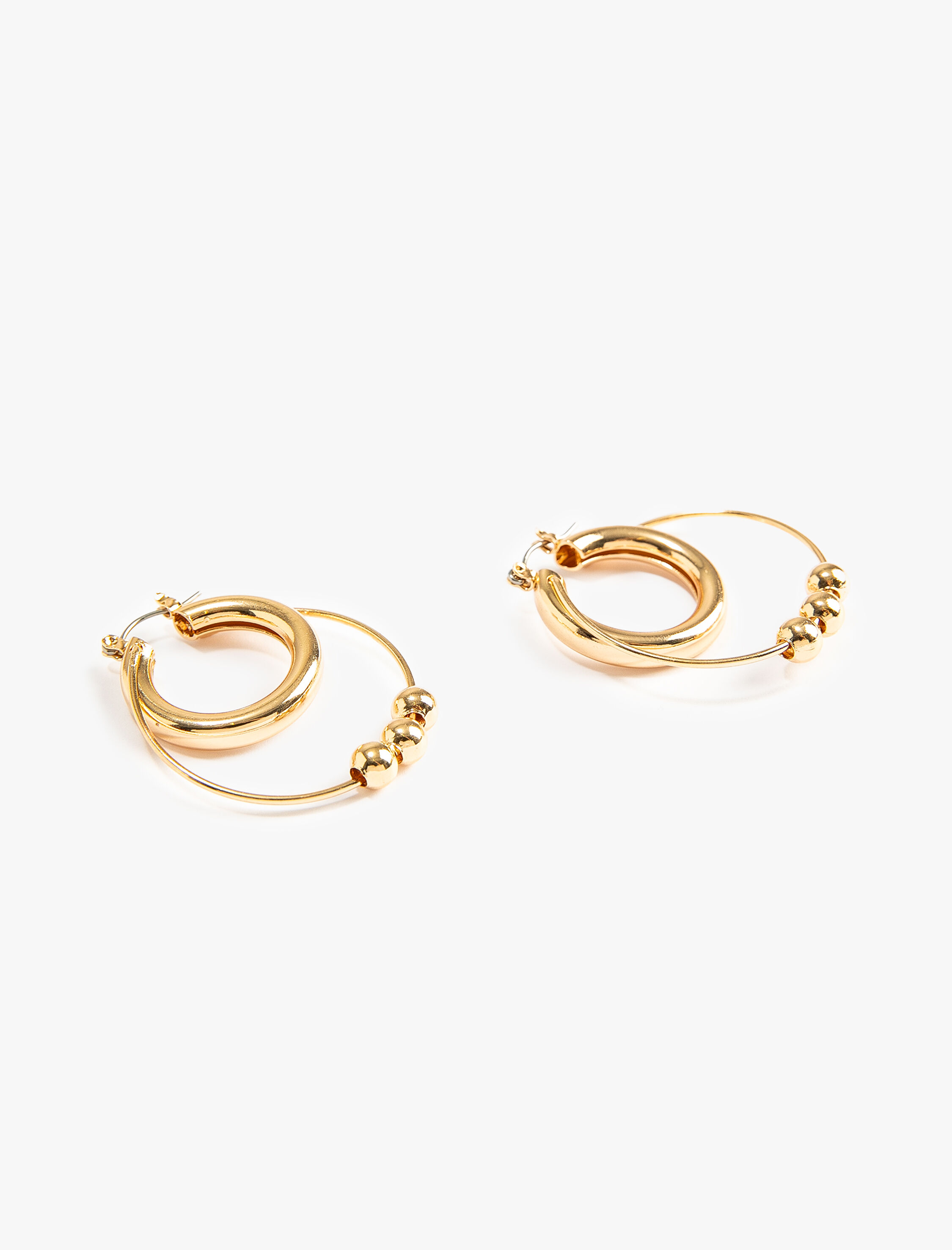  Kadın Halka Küpe İki Sıralı Boncuk Detaylı