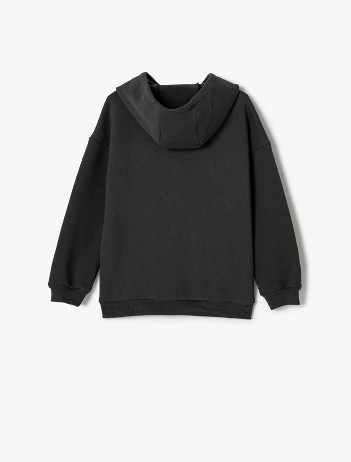 Kız Çocuk Kapşonlu Sweatshirt Teddy Bear Baskılı Uzun Kollu Şardonlu