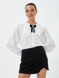 Bebe Yaka Gömlek Balon Kollu Düğmeli Viskon