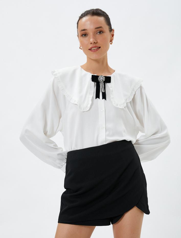  Bebe Yaka Gömlek Balon Kollu Düğmeli Viskon