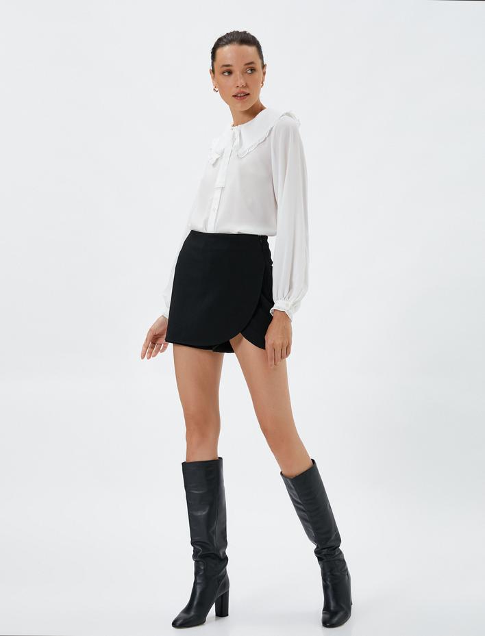  Bebe Yaka Gömlek Balon Kollu Düğmeli Bağlama Detaylı