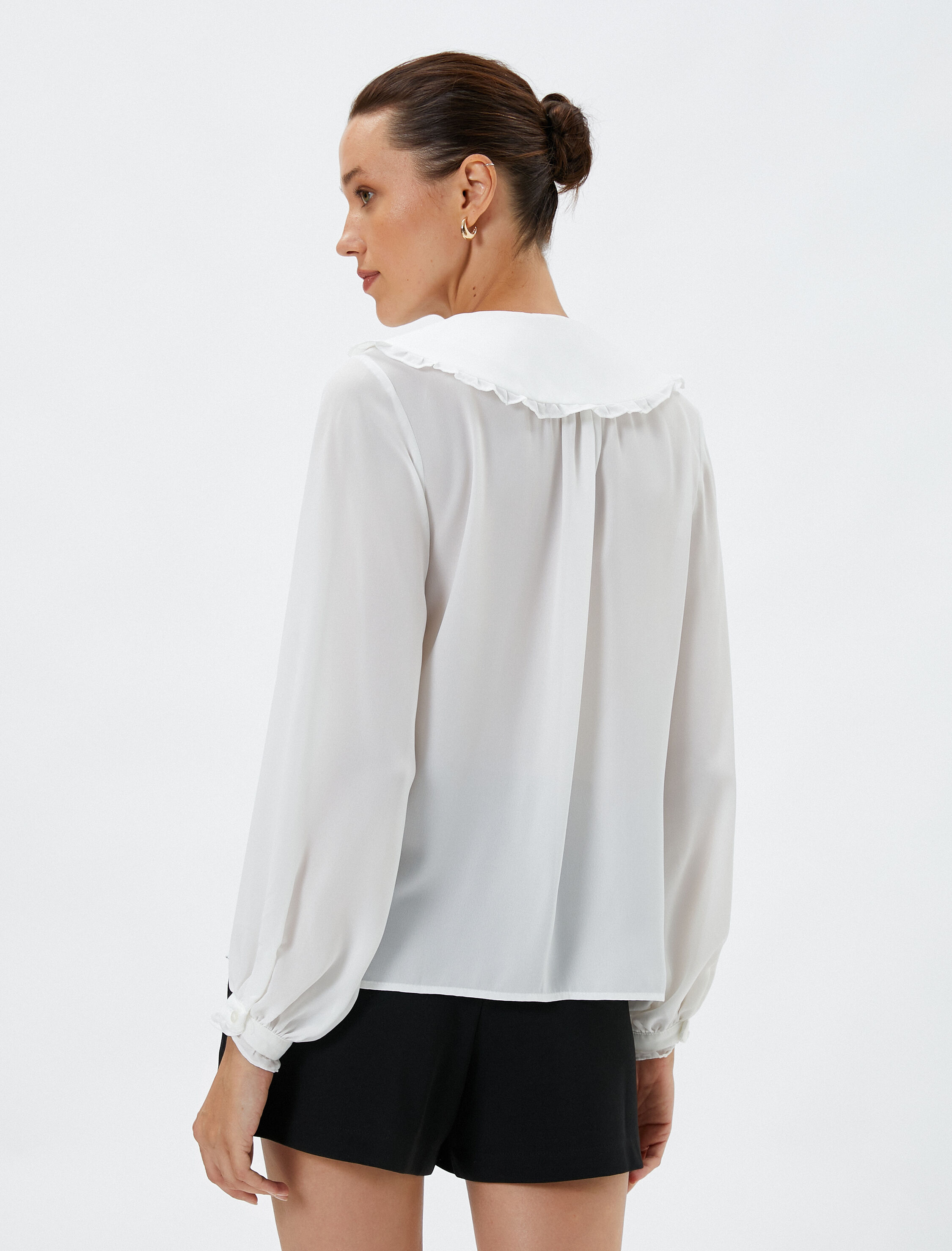   Bebe Yaka Gömlek Balon Kollu Düğmeli Bağlama Detaylı